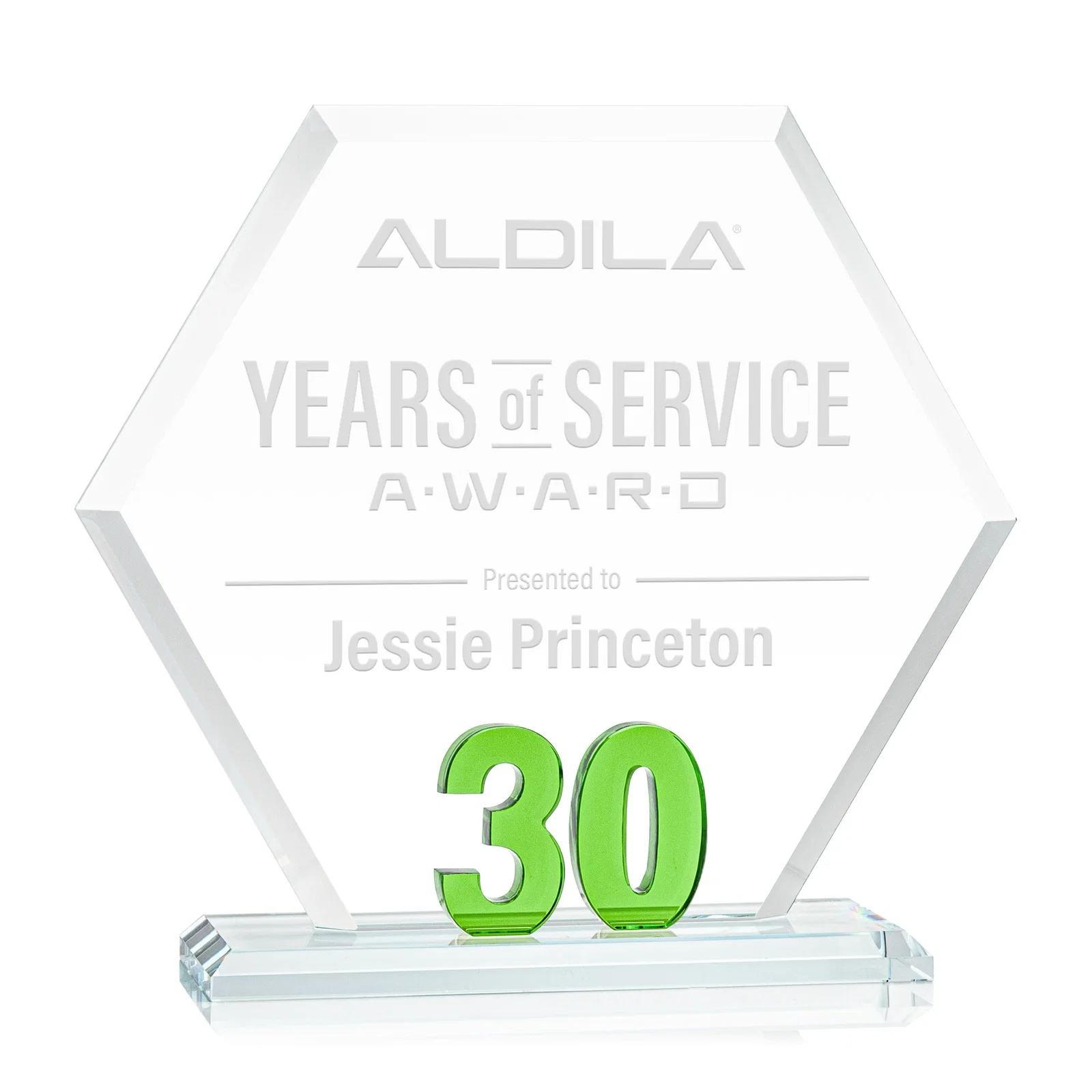 Personalized Starfire Crystal Hexagon 30-Year Anniversary Award, awards for employee recognition