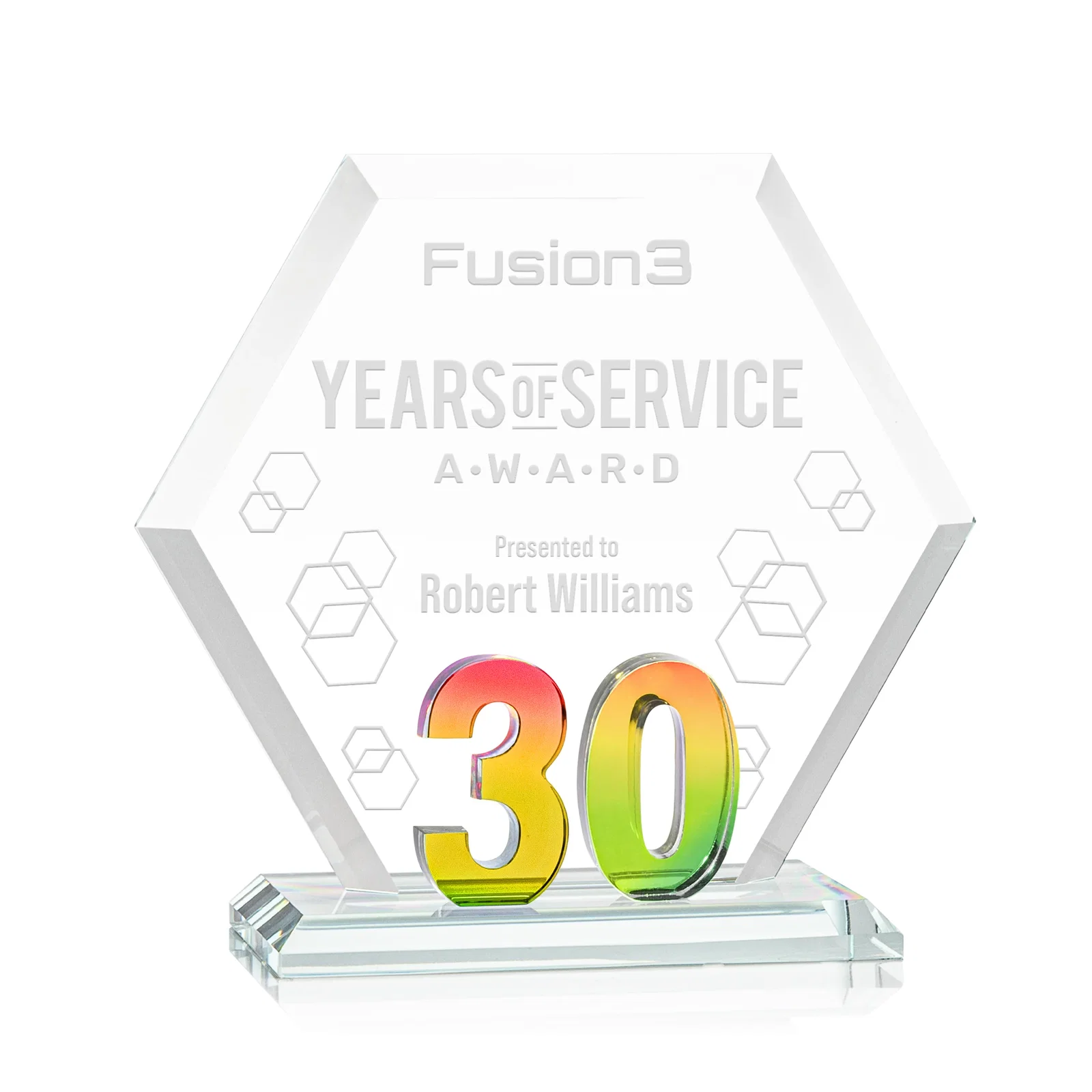 Personalized Starfire Crystal Hexagon 30-Year Anniversary Award, awards for graduation ceremonies