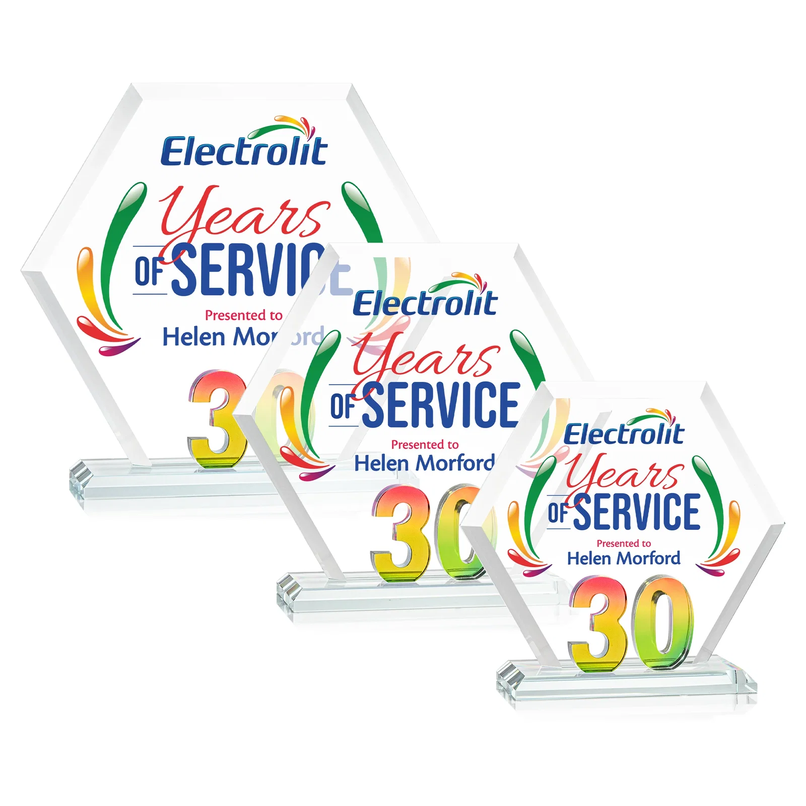 Personalized Starfire Crystal Hexagon 30-Year Anniversary Award, awards for dealer and partner awards