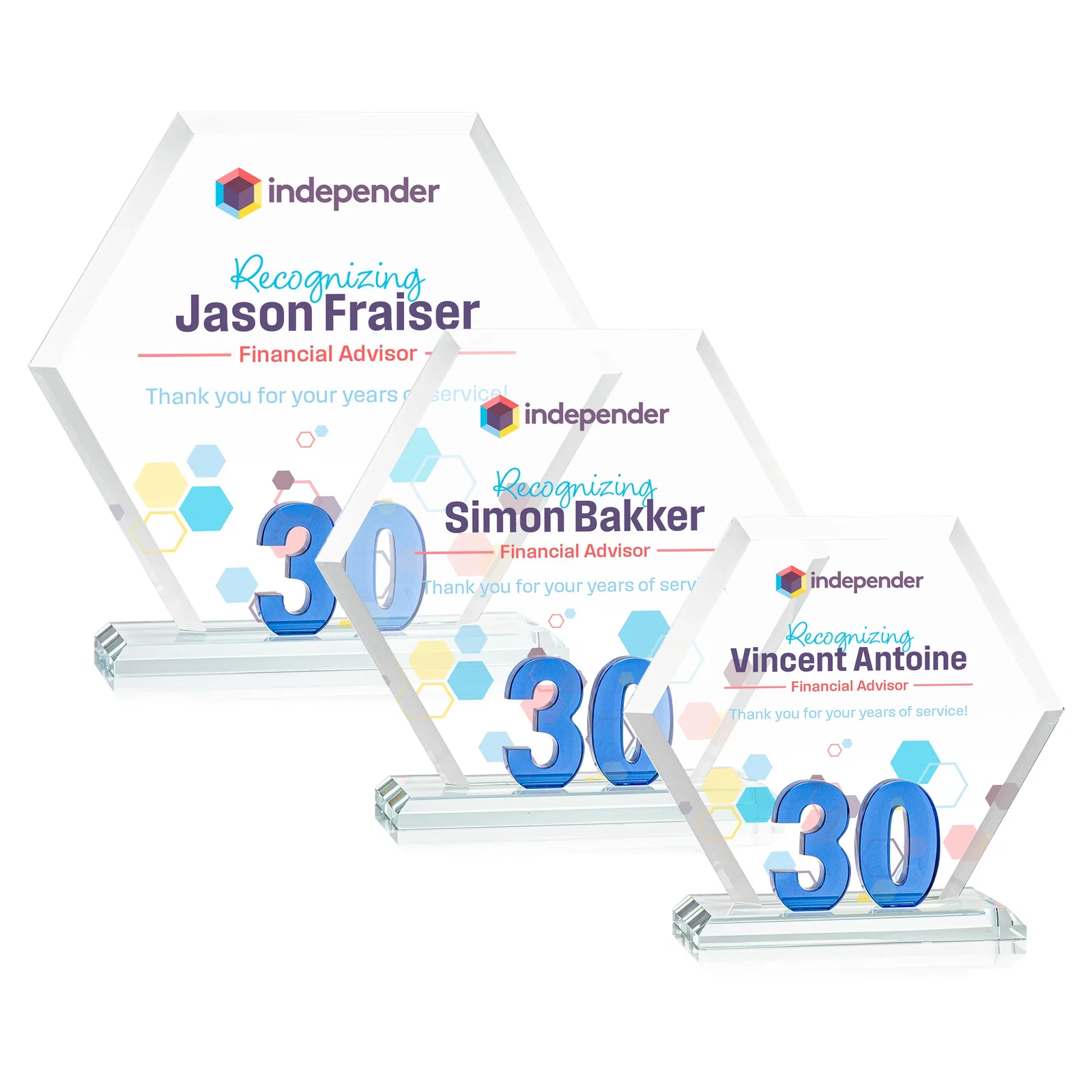 Custom Starfire Crystal Hexagon 30-Year Anniversary Award, awards for team milestone celebrations