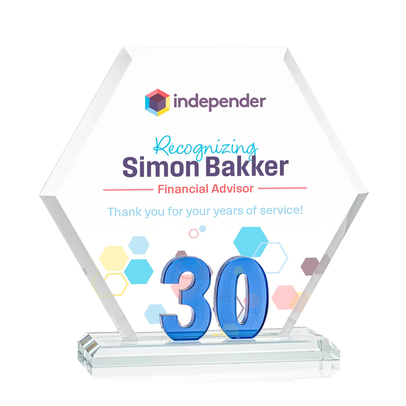 Custom Starfire Crystal Hexagon 30-Year Anniversary Award, awards for graduation ceremonies