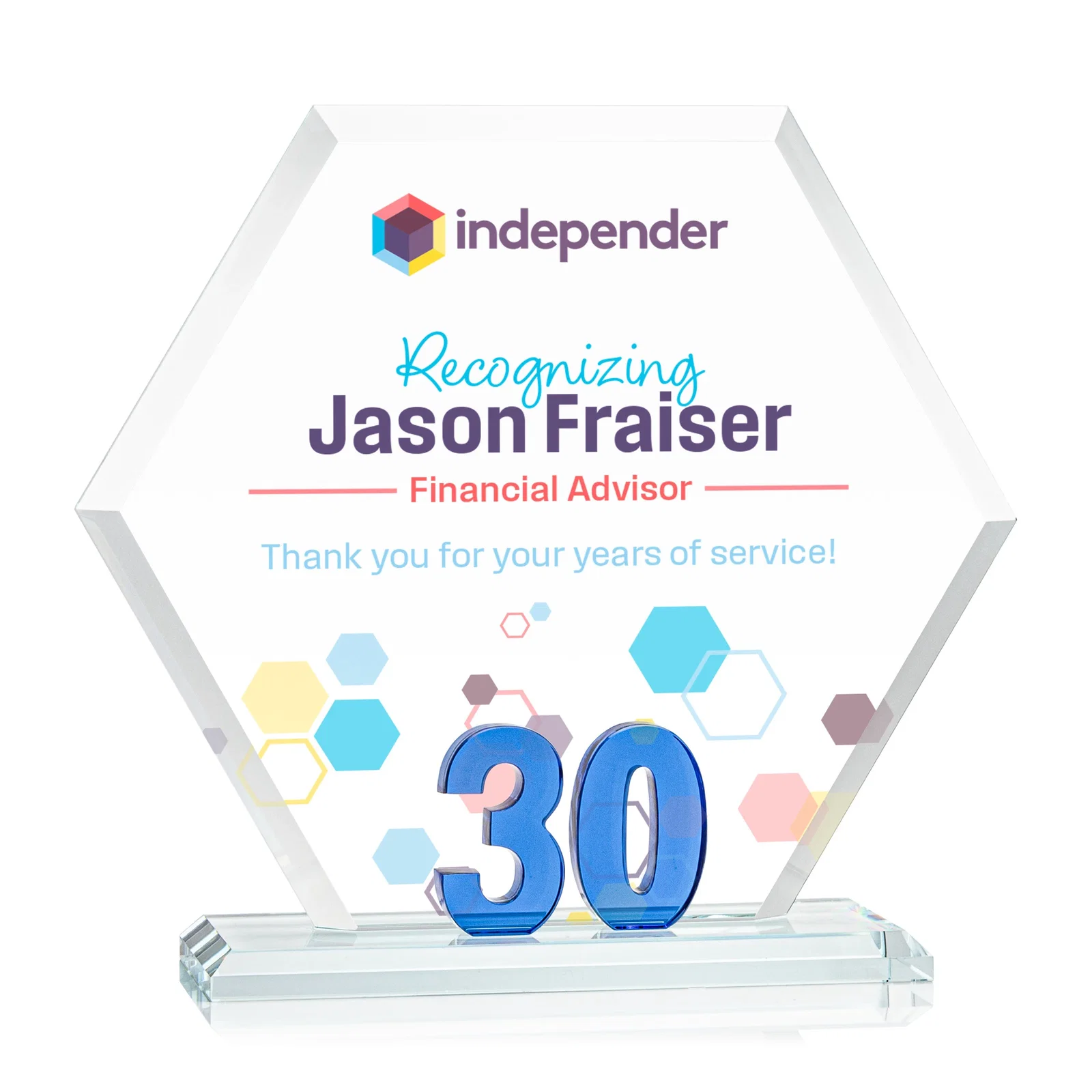 Custom Starfire Crystal Hexagon 30-Year Anniversary Award, awards for safety achievement programs