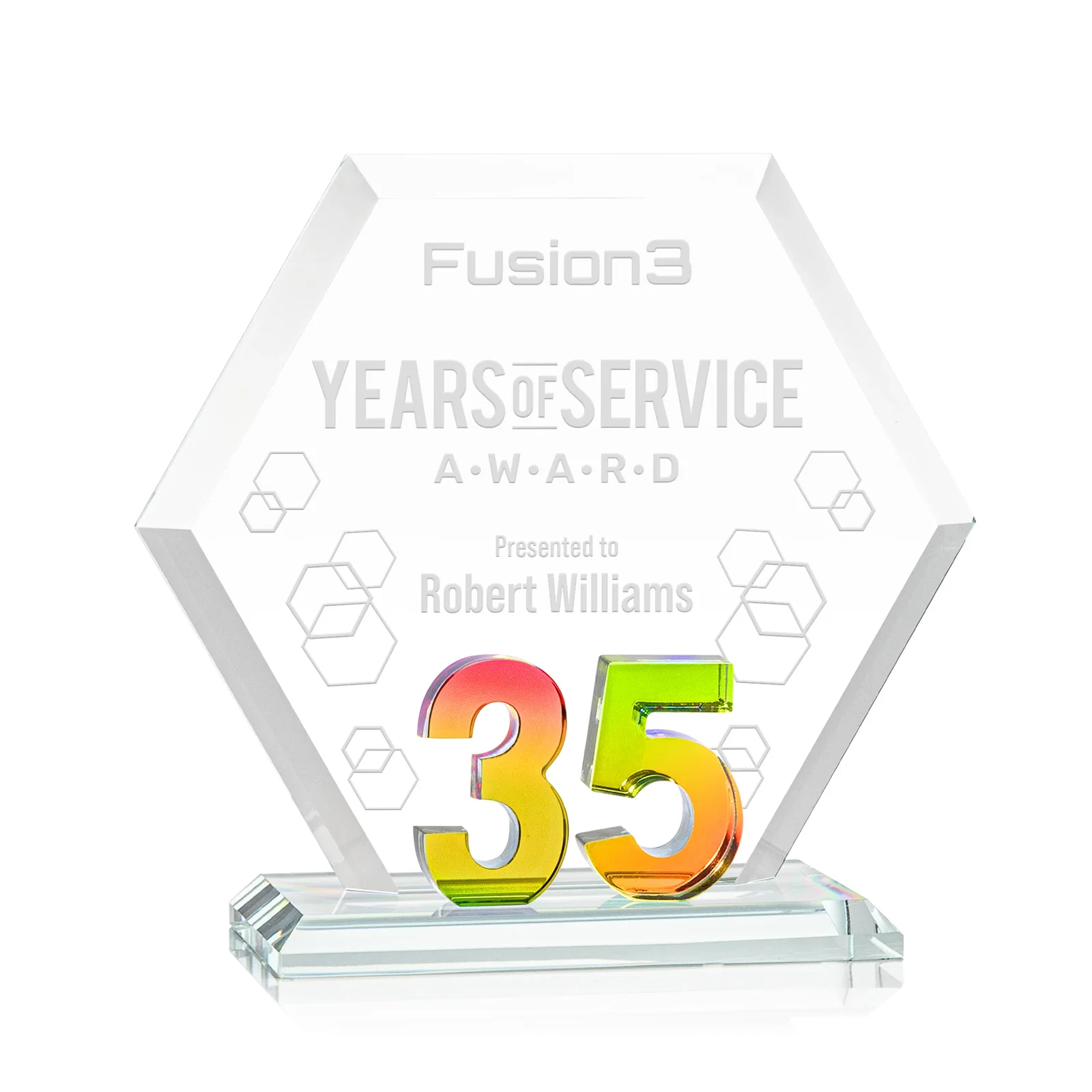 Personalized Starfire Crystal Hexagon 35-Year Anniversary Award, awards for graduation ceremonies