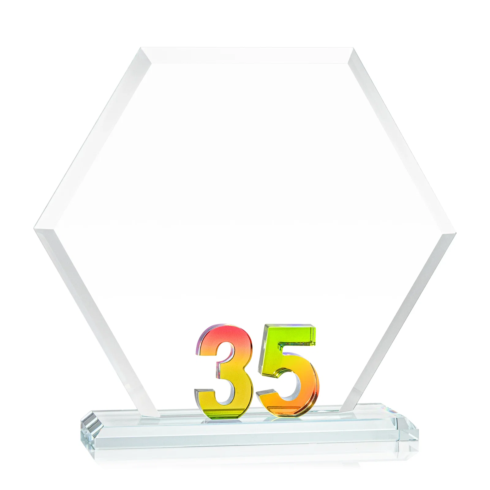 Promotional Starfire Crystal Hexagon 35-Year Anniversary Award, awards for dealer and partner awards