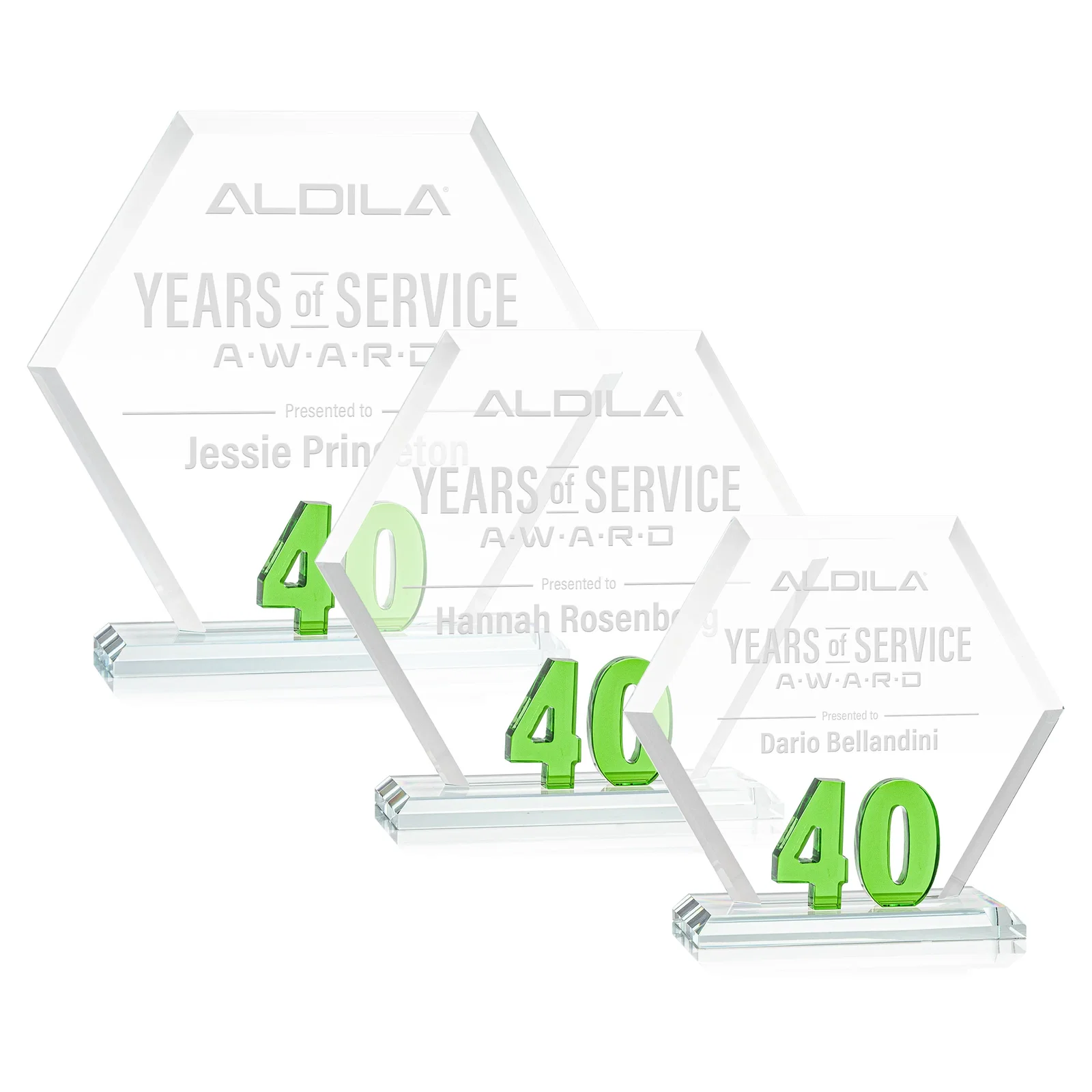 Custom Starfire Crystal Hexagon 40-Year Anniversary Award, awards for volunteer appreciation