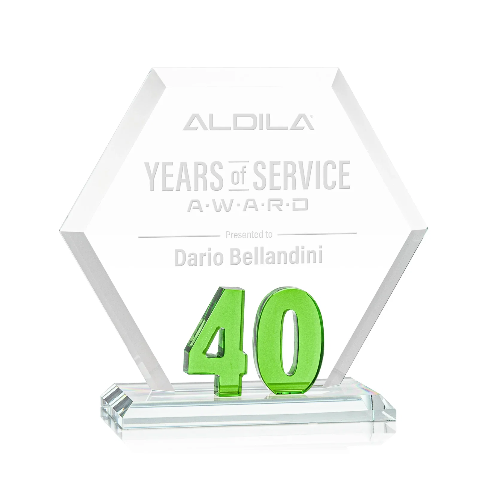 Custom Starfire Crystal Hexagon 40-Year Anniversary Award, awards for dealer and partner awards
