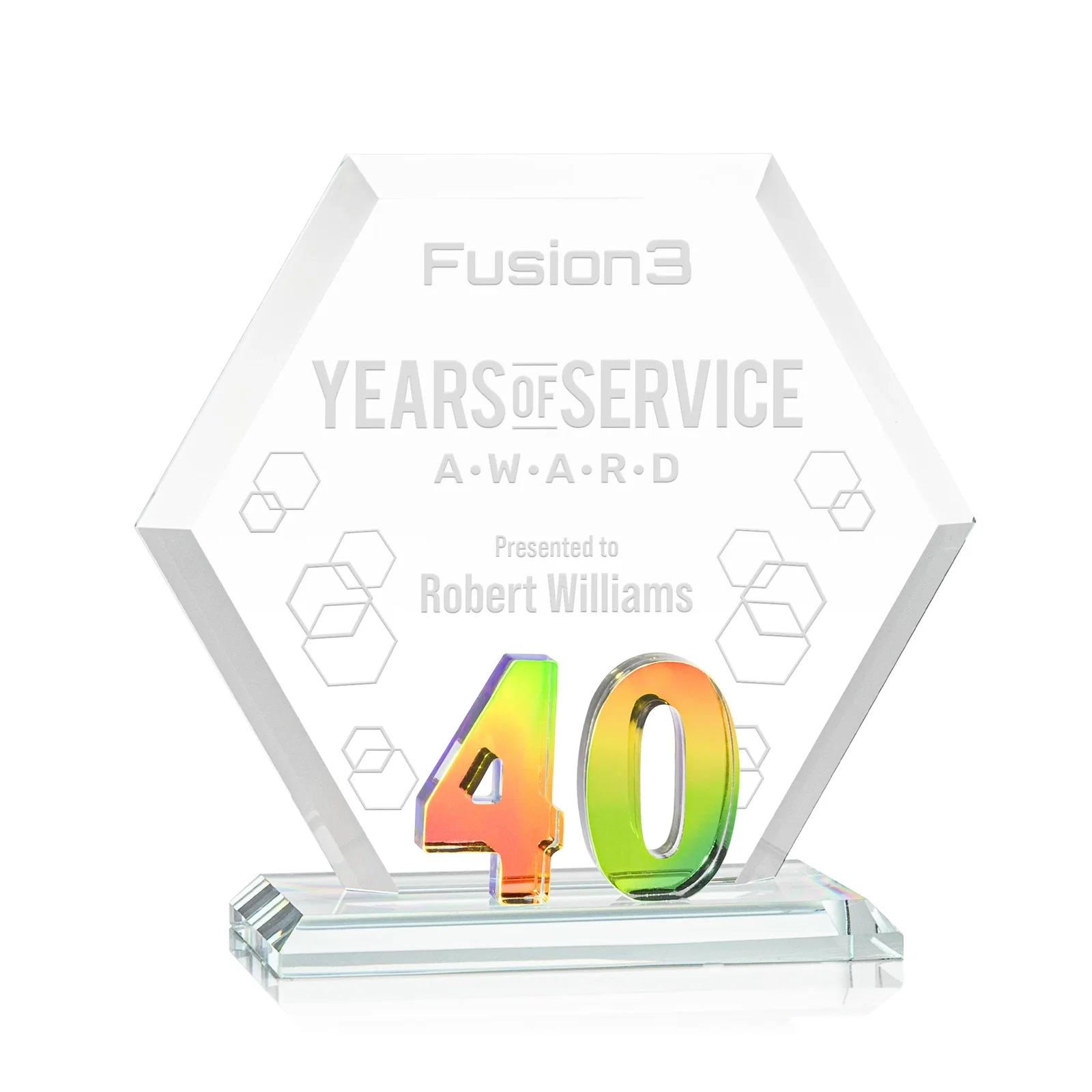 Personalized Starfire Crystal Hexagon 40-Year Anniversary Award, awards for graduation ceremonies