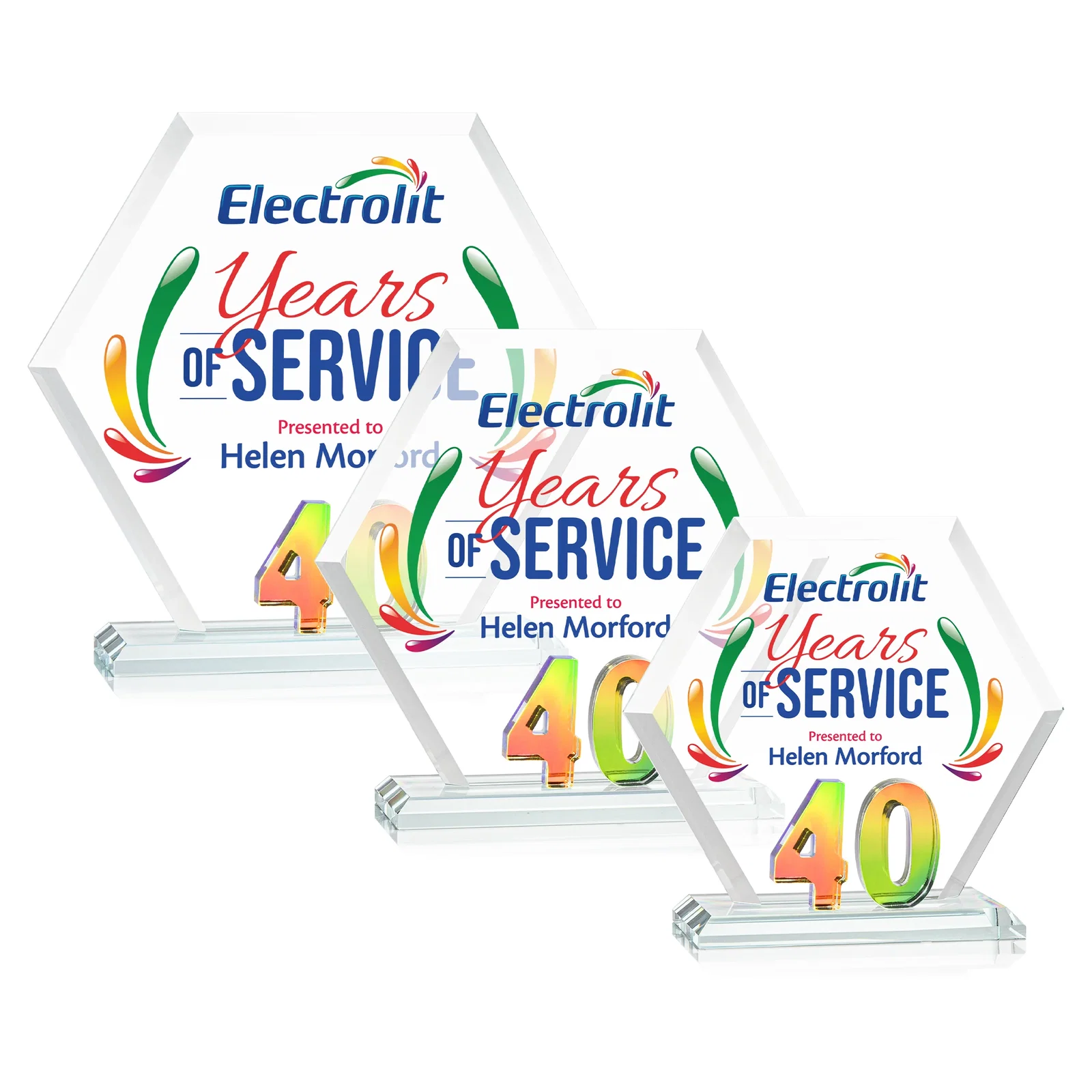 Personalized Starfire Crystal Hexagon 40-Year Anniversary Award, awards for dealer and partner awards