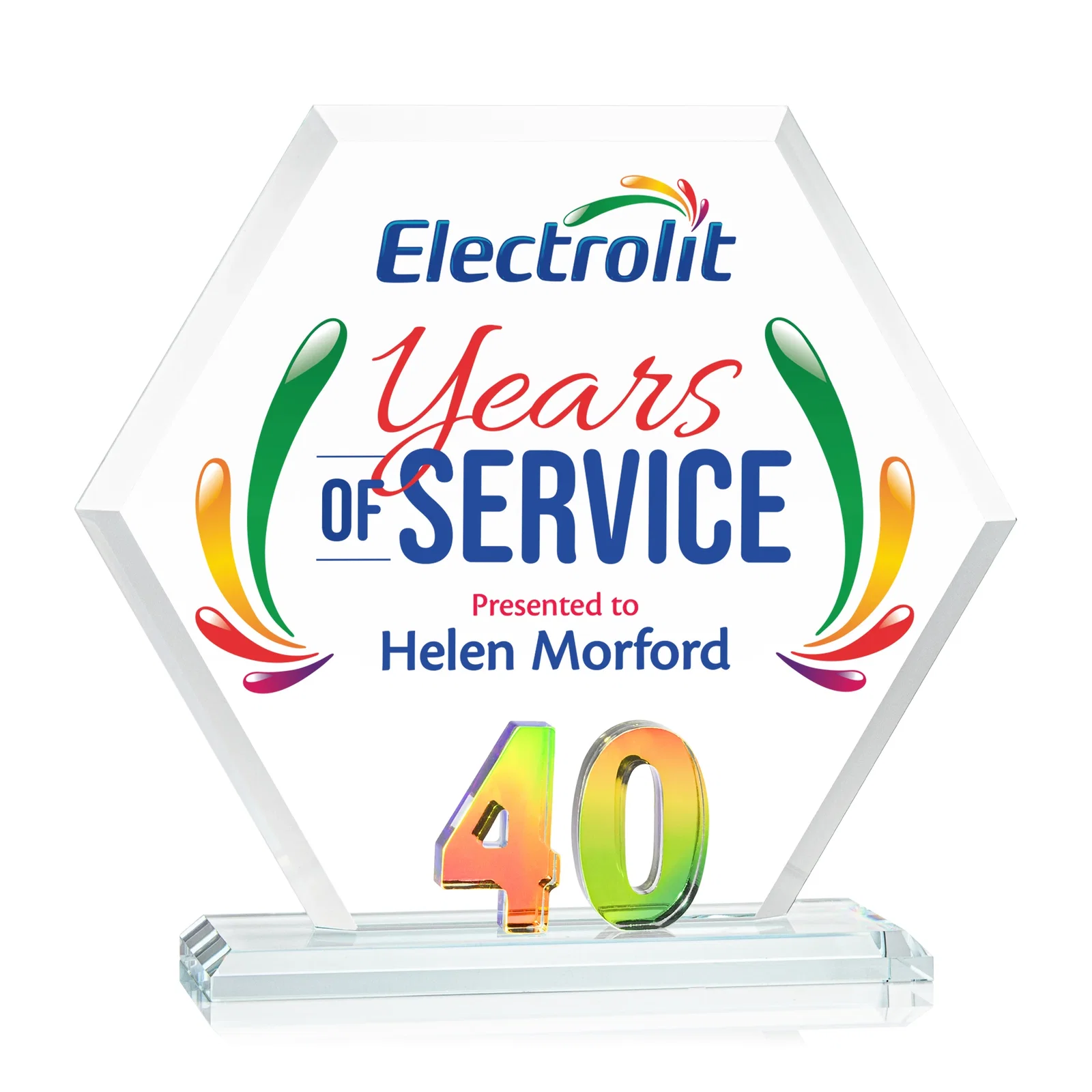 Promotional Starfire Crystal Hexagon 40-Year Anniversary Award, awards for corporate award ceremonies