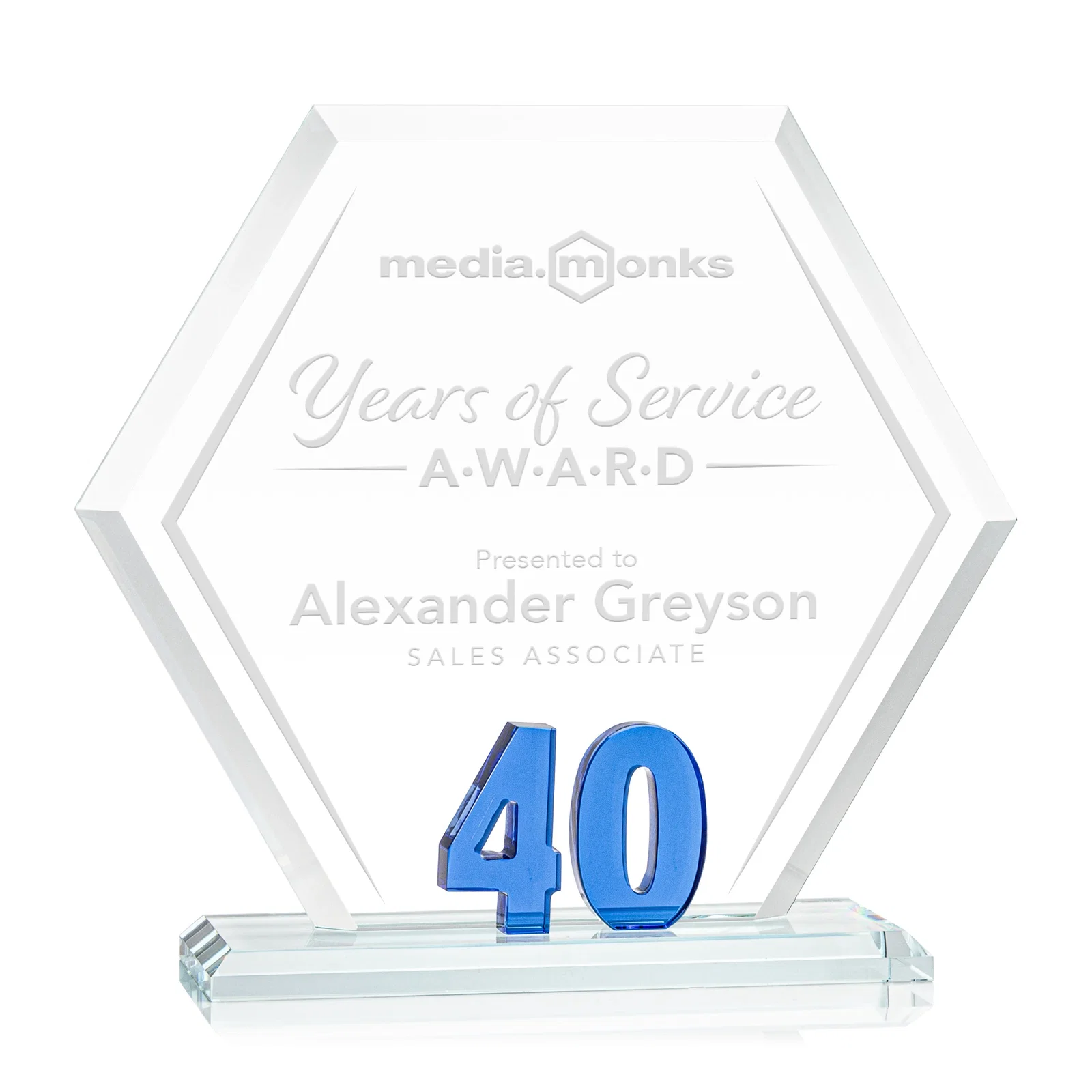 Custom Starfire Crystal Hexagon 40-Year Anniversary Award, awards for sales achievement awards