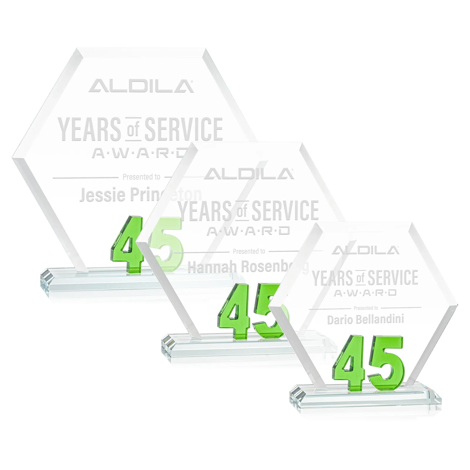 Custom Starfire Crystal Hexagon 45-Year Anniversary Award, awards for volunteer appreciation