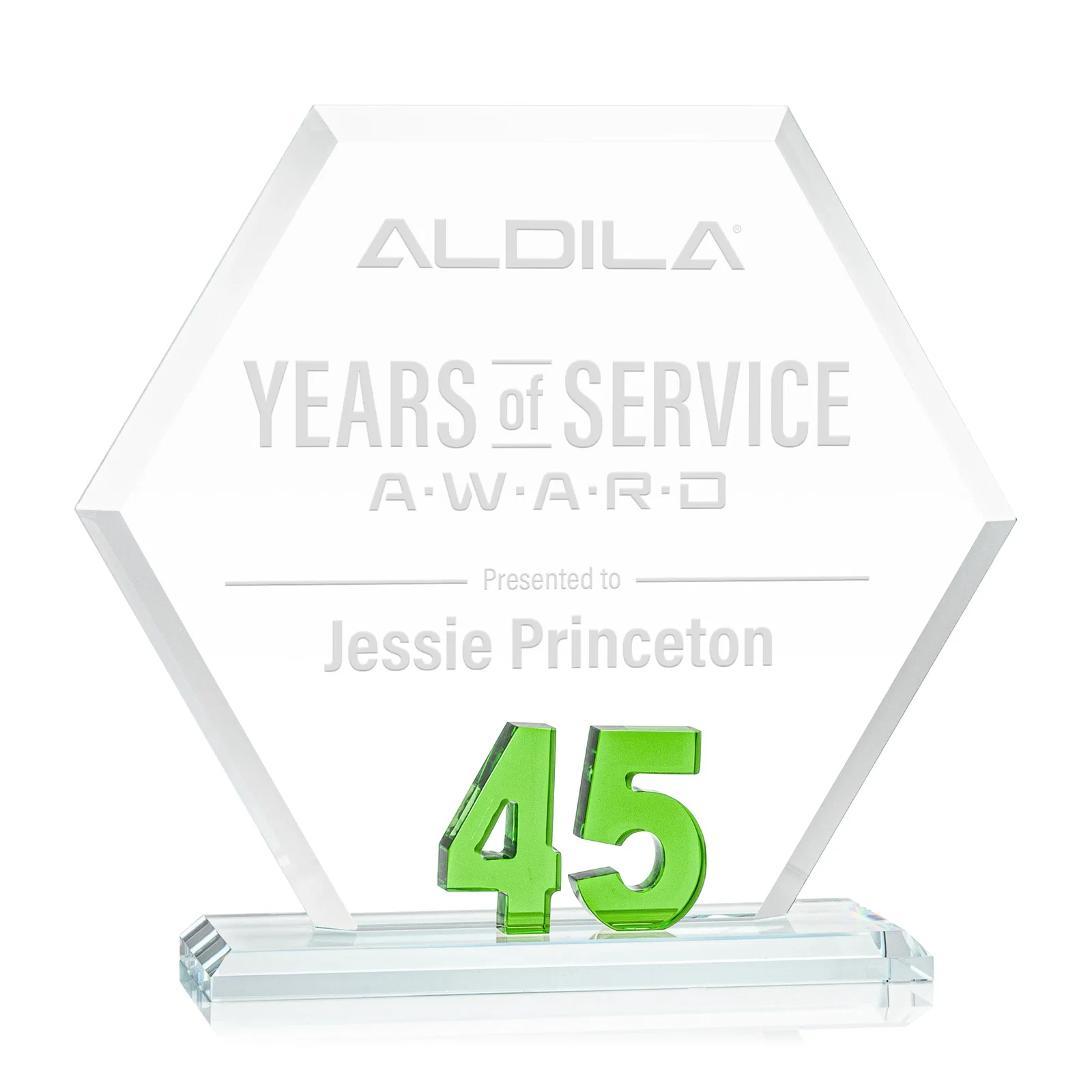 Personalized Starfire Crystal Hexagon 45-Year Anniversary Award, awards for employee recognition