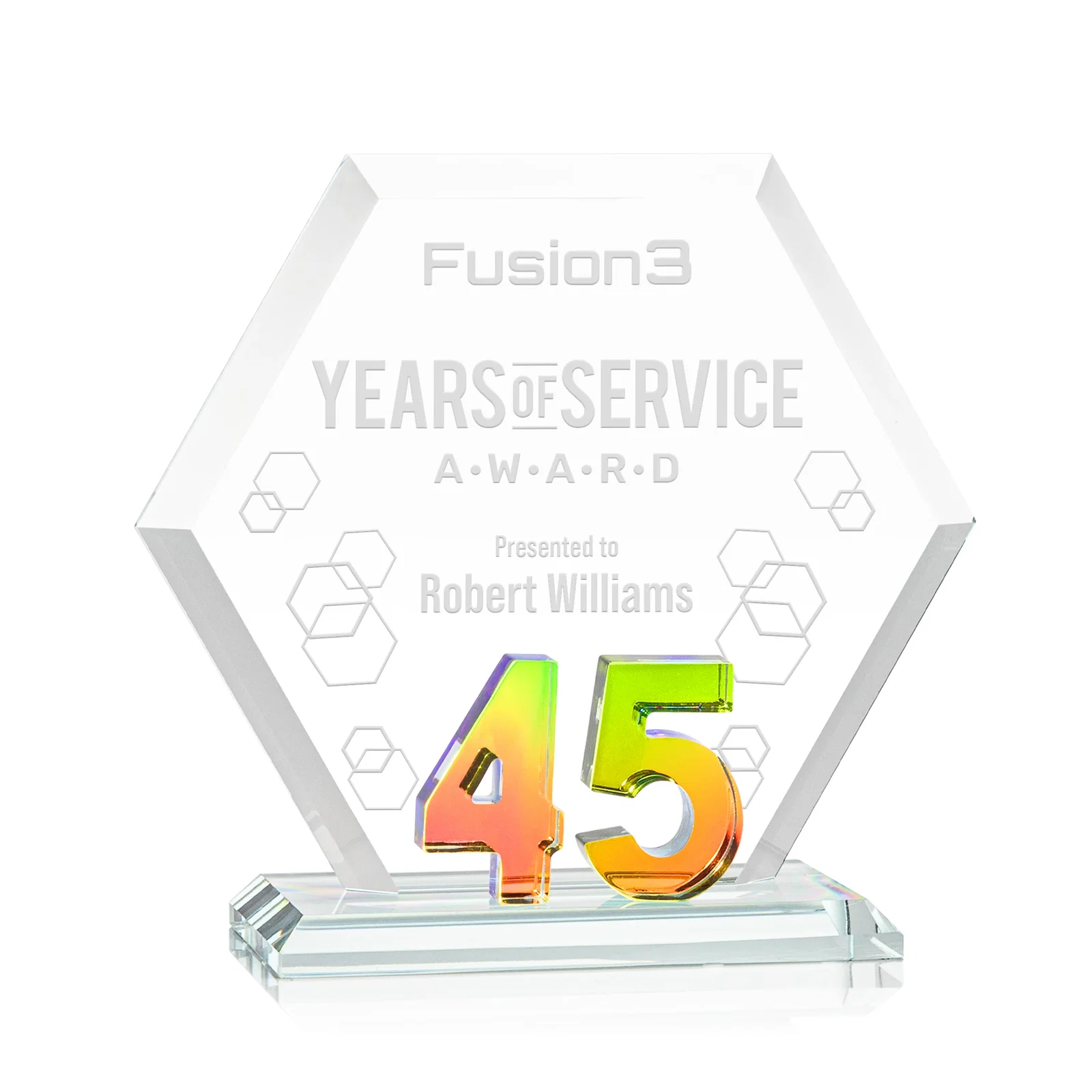 Personalized Starfire Crystal Hexagon 45-Year Anniversary Award, awards for graduation ceremonies