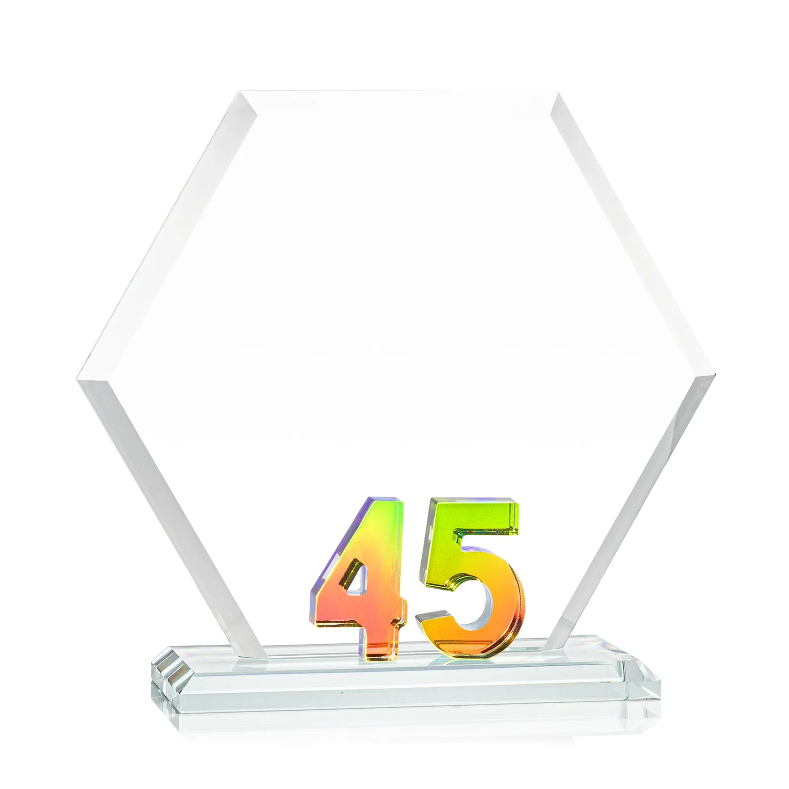 Promotional Starfire Crystal Hexagon 45-Year Anniversary Award, awards for volunteer appreciation