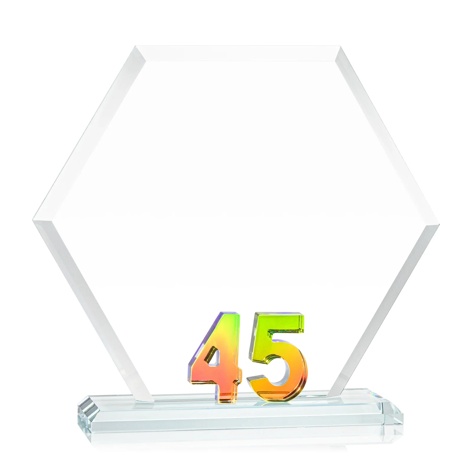 Promotional Starfire Crystal Hexagon 45-Year Anniversary Award, awards for dealer and partner awards