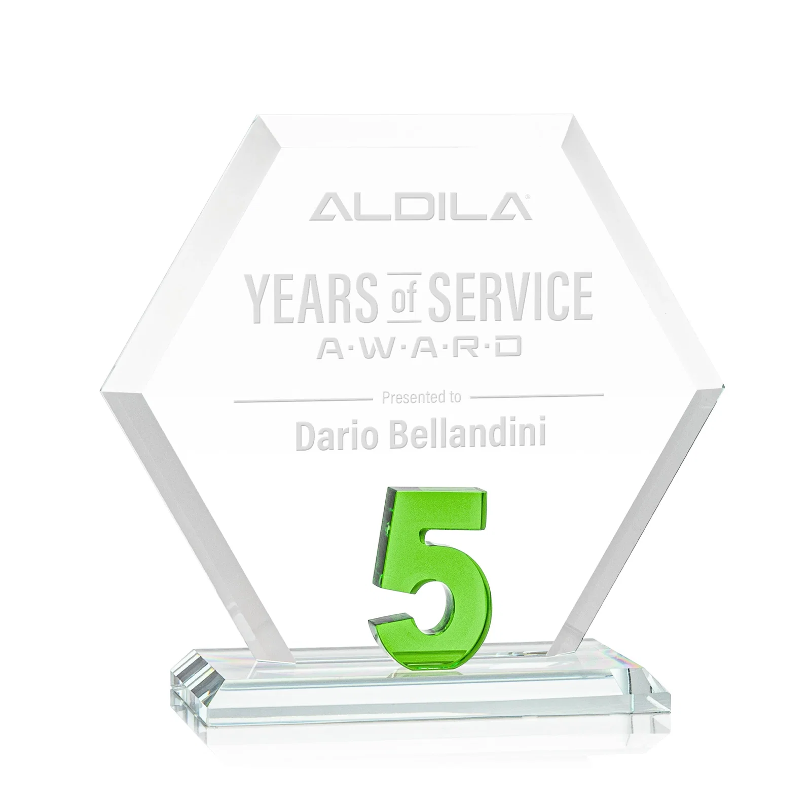 Custom Starfire Crystal Hexagon 5-Year Anniversary Award, awards for dealer and partner awards