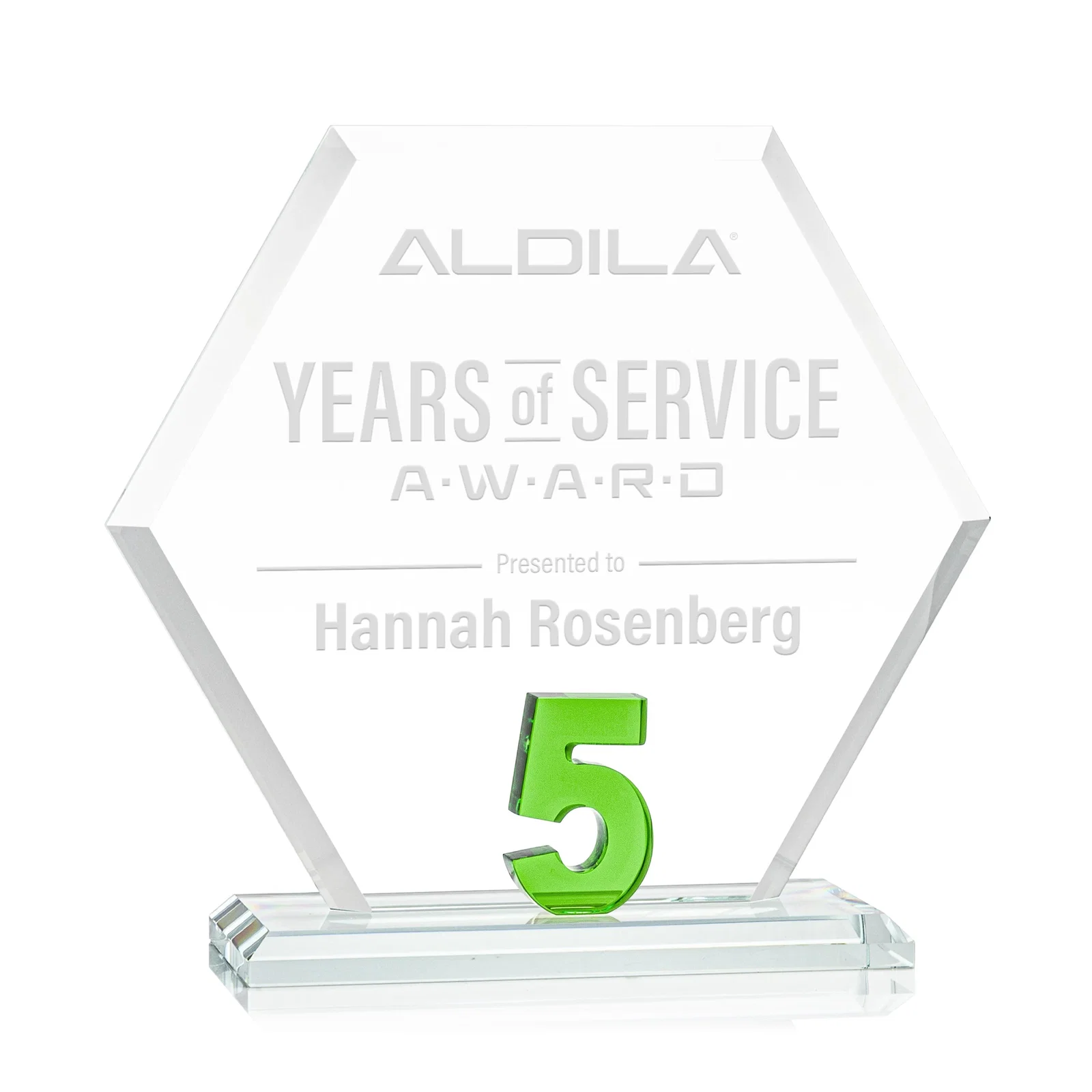 Custom Starfire Crystal Hexagon 5-Year Anniversary Award, awards for company anniversary events