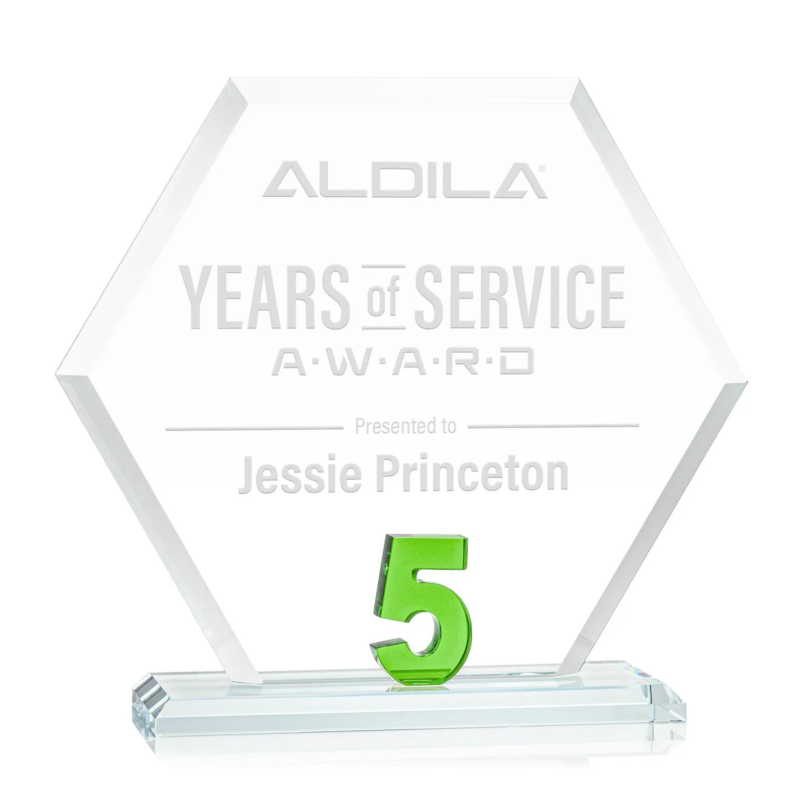 Personalized Starfire Crystal Hexagon 5-Year Anniversary Award, awards for employee recognition