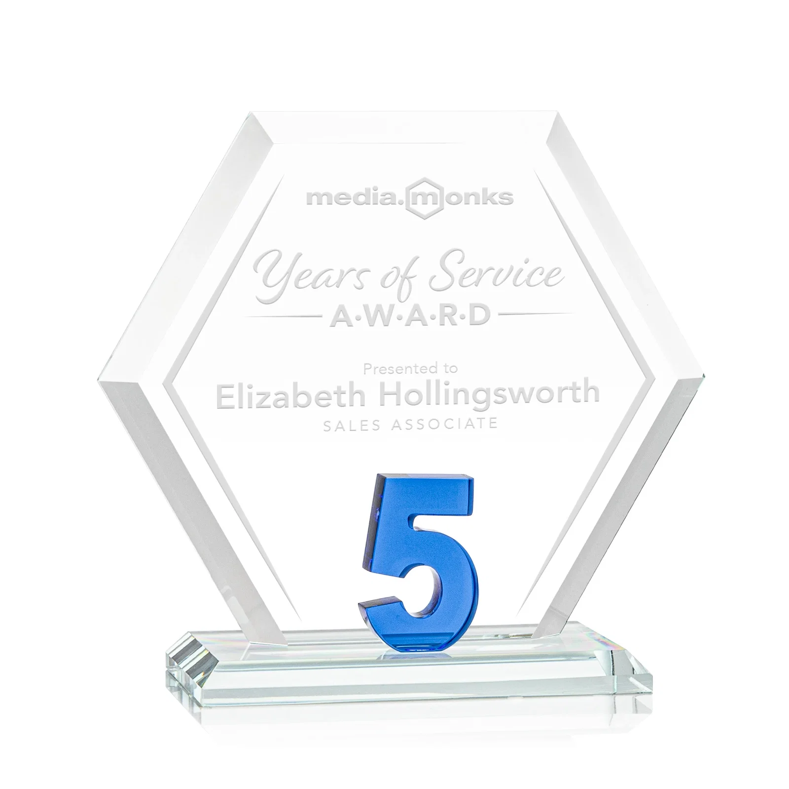 Custom Starfire Crystal Hexagon 5-Year Anniversary Award, awards for corporate award ceremonies