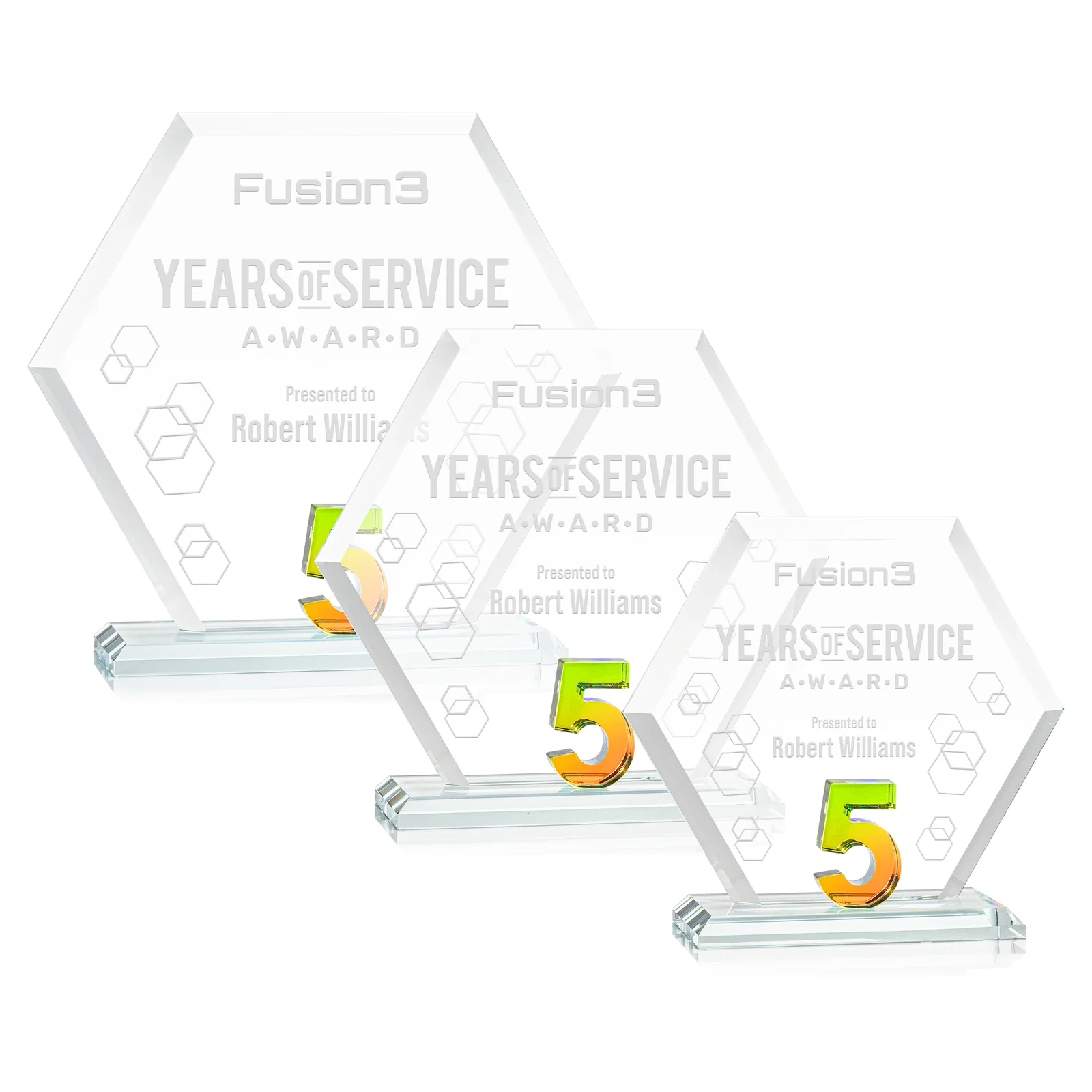 Personalized Starfire Crystal Hexagon 5-Year Anniversary Award, awards for donor appreciation