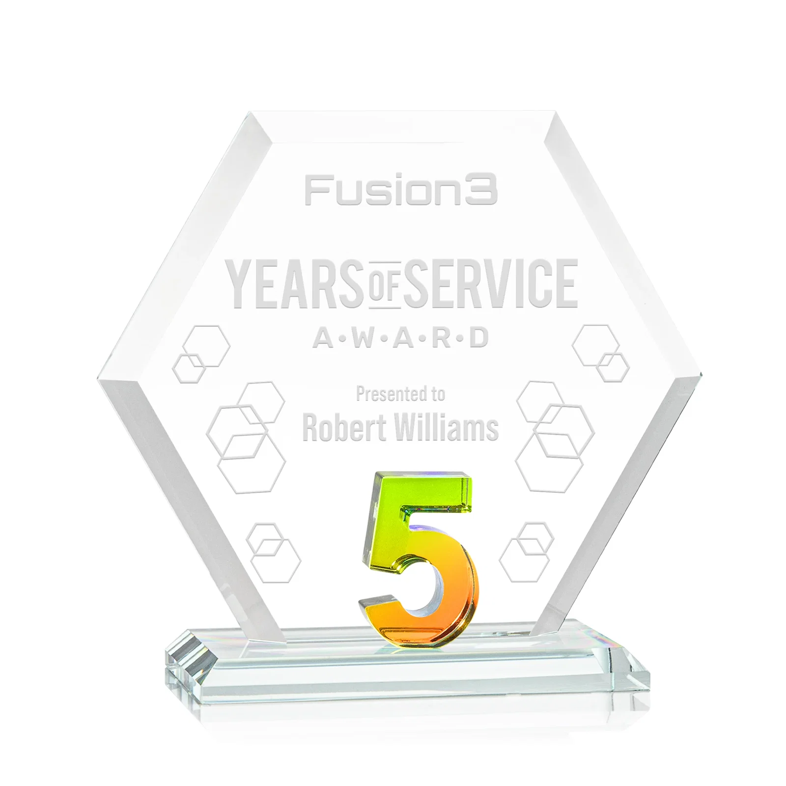 Personalized Starfire Crystal Hexagon 5-Year Anniversary Award, awards for graduation ceremonies