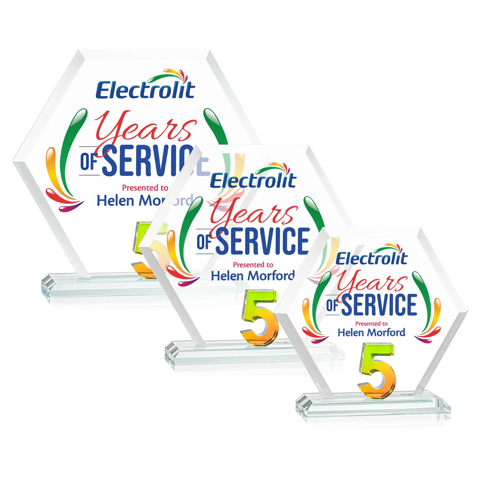 Personalized Starfire Crystal Hexagon 5-Year Anniversary Award, awards for dealer and partner awards