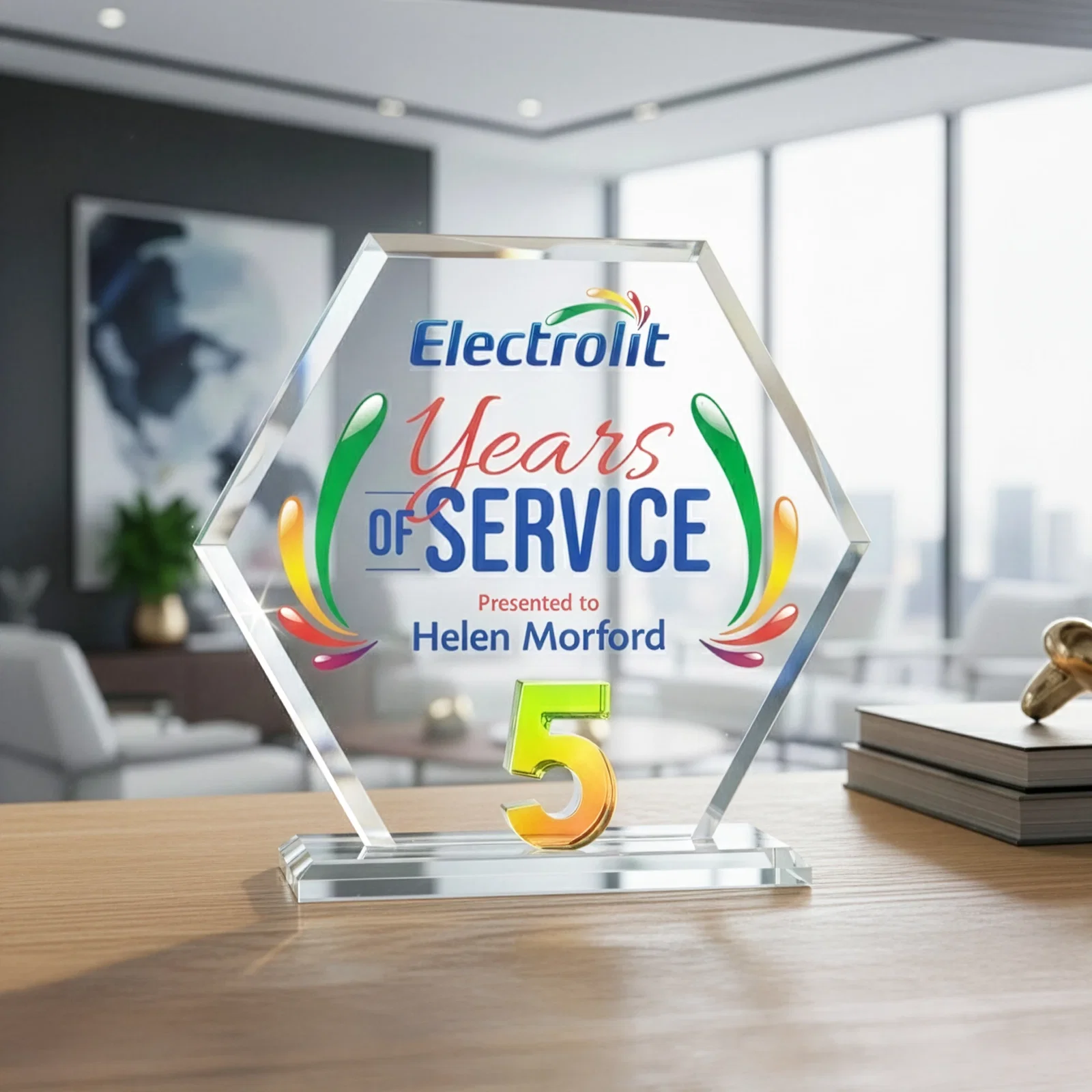 Promotional Starfire Crystal Hexagon 5-Year Anniversary Award, awards for service anniversary gifts