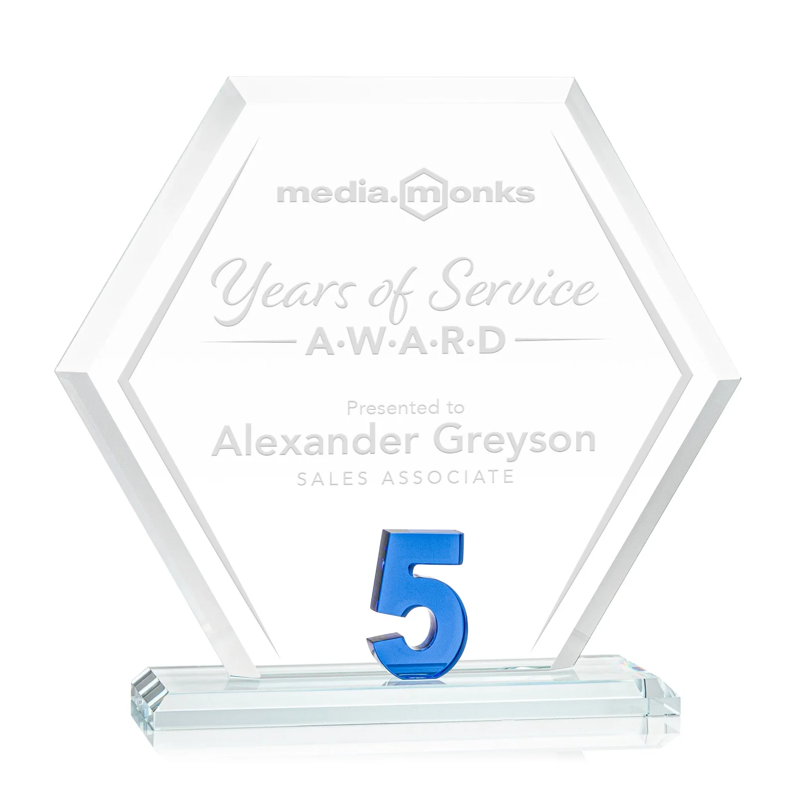 Custom Starfire Crystal Hexagon 5-Year Anniversary Award, awards for sales achievement awards