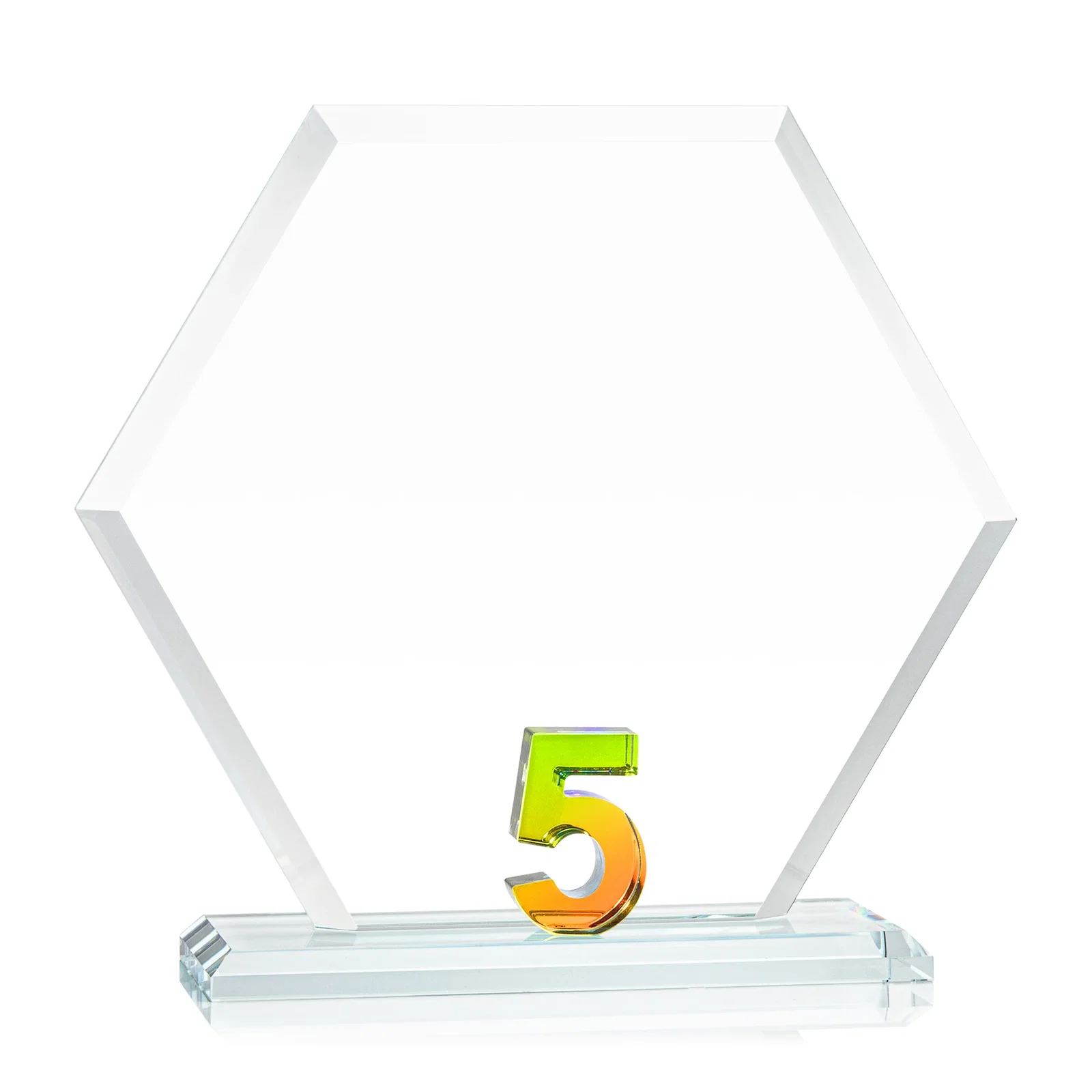 Promotional Starfire Crystal Hexagon 5-Year Anniversary Award, awards for company anniversary events