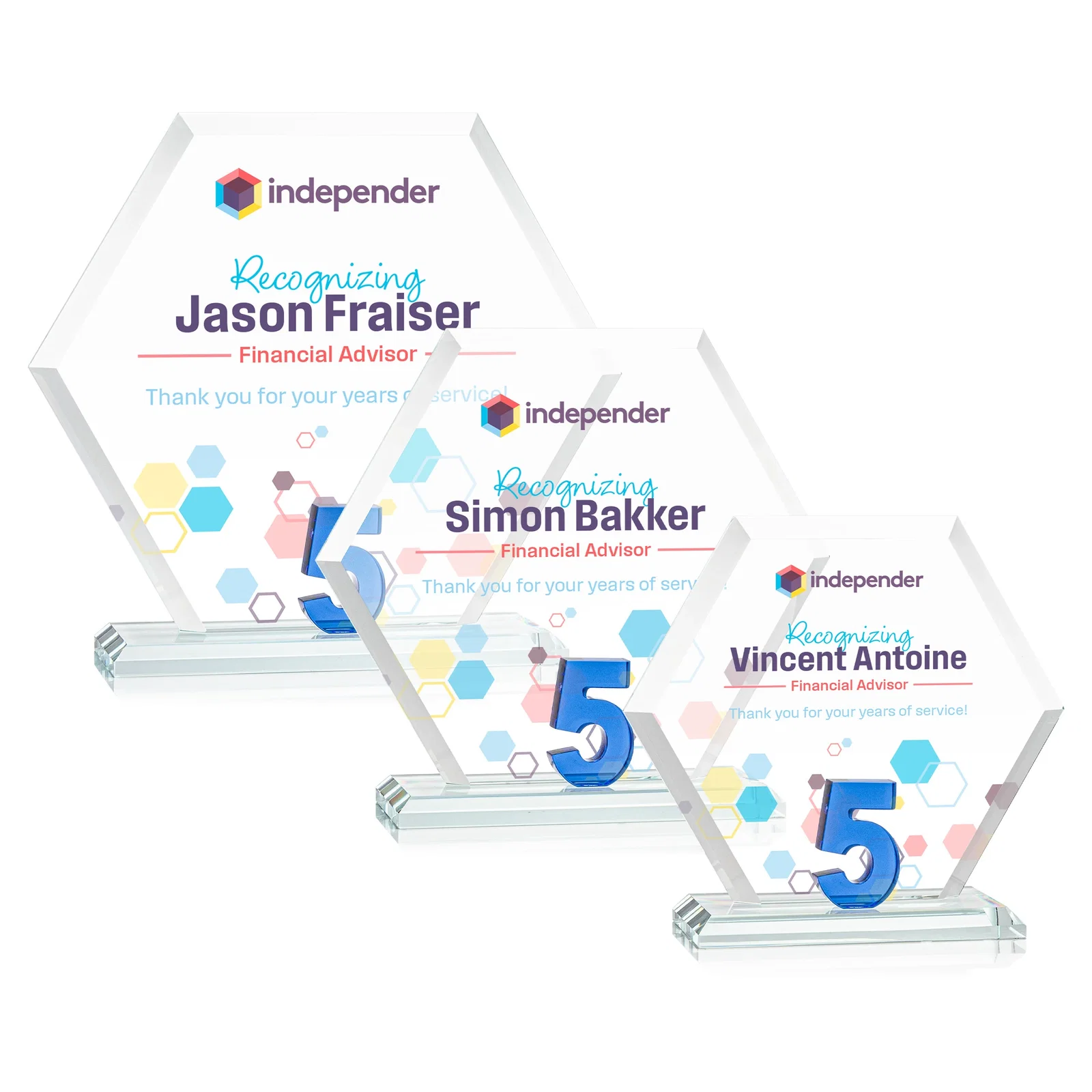 Custom Starfire Crystal Hexagon 5-Year Anniversary Award, awards for retirement presentations