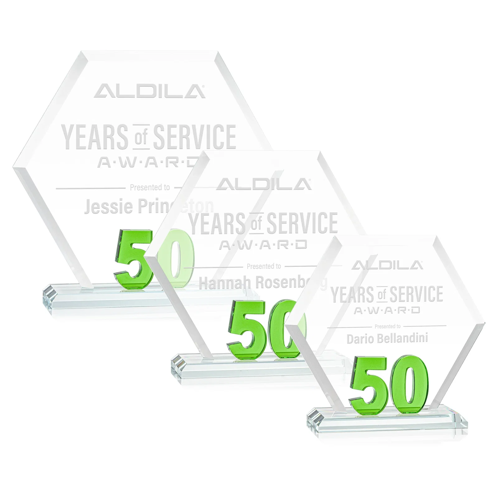 Custom Starfire Crystal Hexagon 50-Year Anniversary Award, awards for volunteer appreciation
