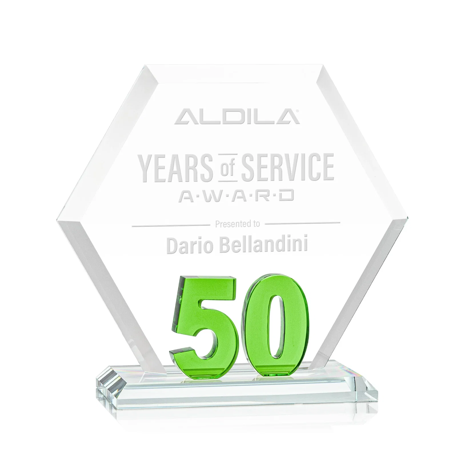 Custom Starfire Crystal Hexagon 50-Year Anniversary Award, awards for dealer and partner awards