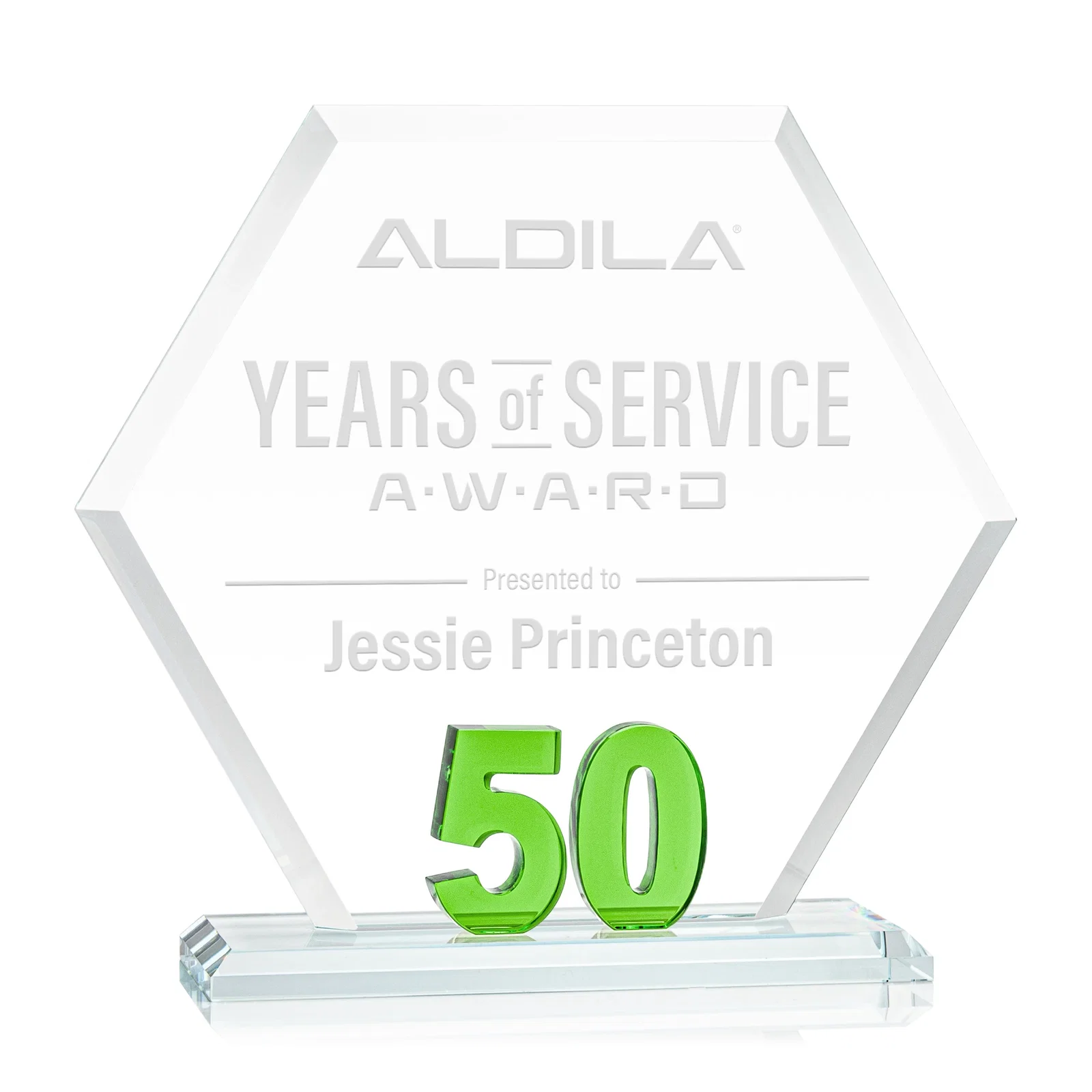 Personalized Starfire Crystal Hexagon 50-Year Anniversary Award, awards for employee recognition