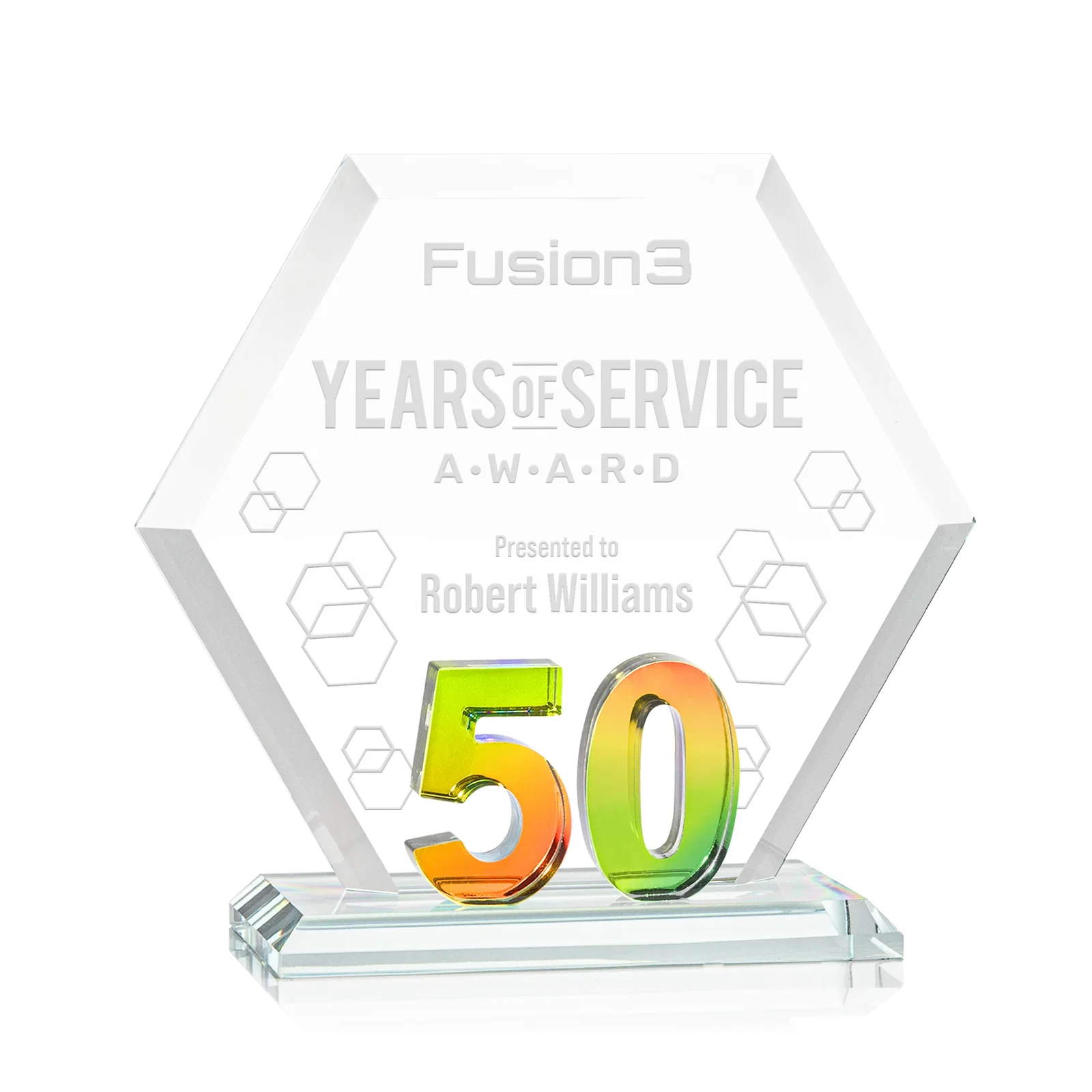 Personalized Starfire Crystal Hexagon 50-Year Anniversary Award, awards for graduation ceremonies