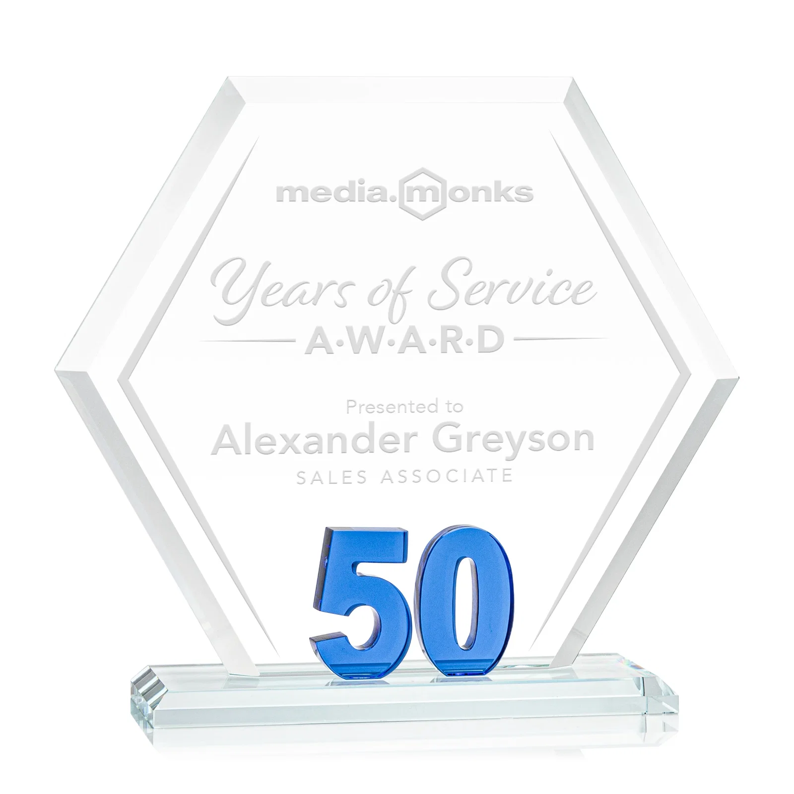 Custom Starfire Crystal Hexagon 50-Year Anniversary Award, awards for sales achievement awards