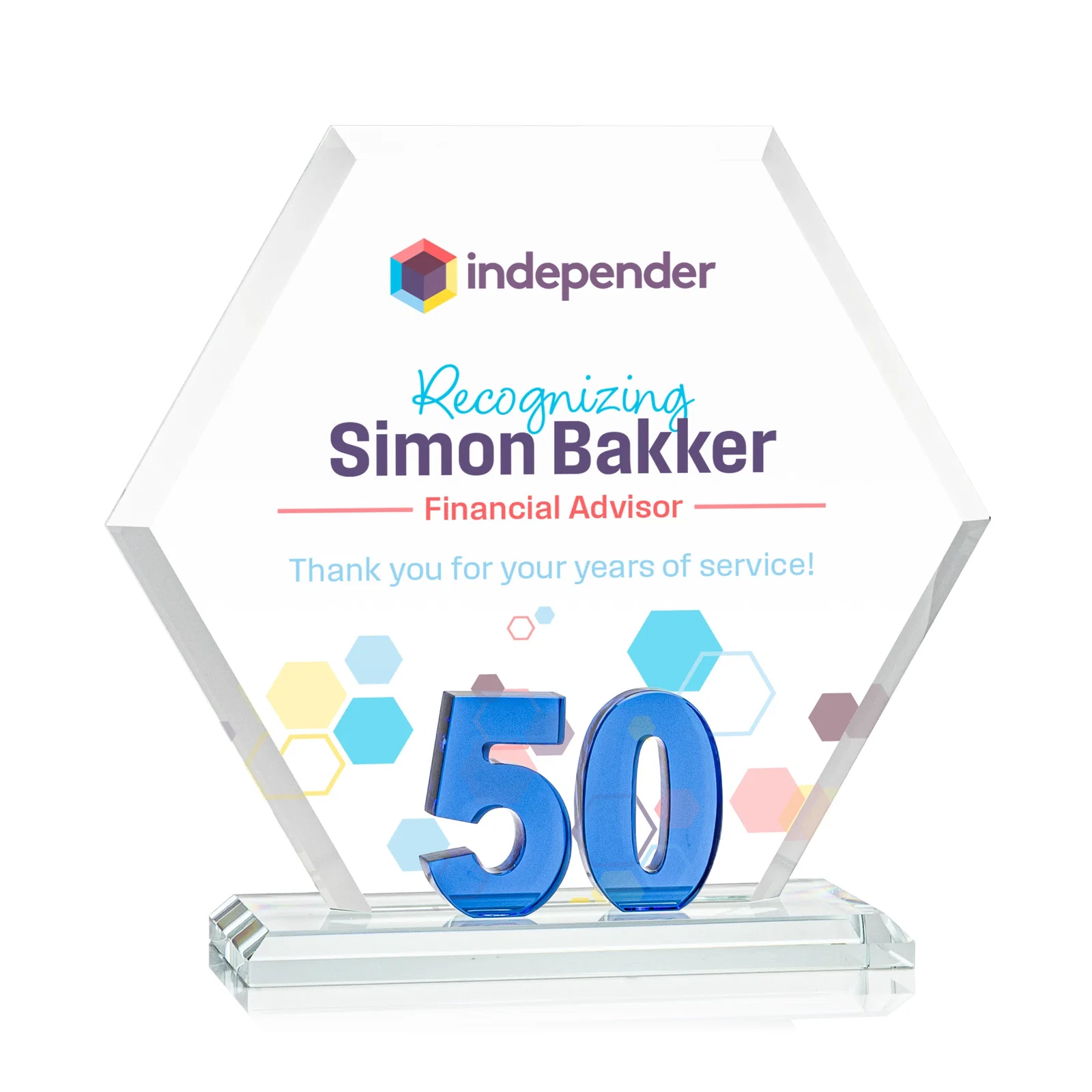Custom Starfire Crystal Hexagon 50-Year Anniversary Award, awards for graduation ceremonies