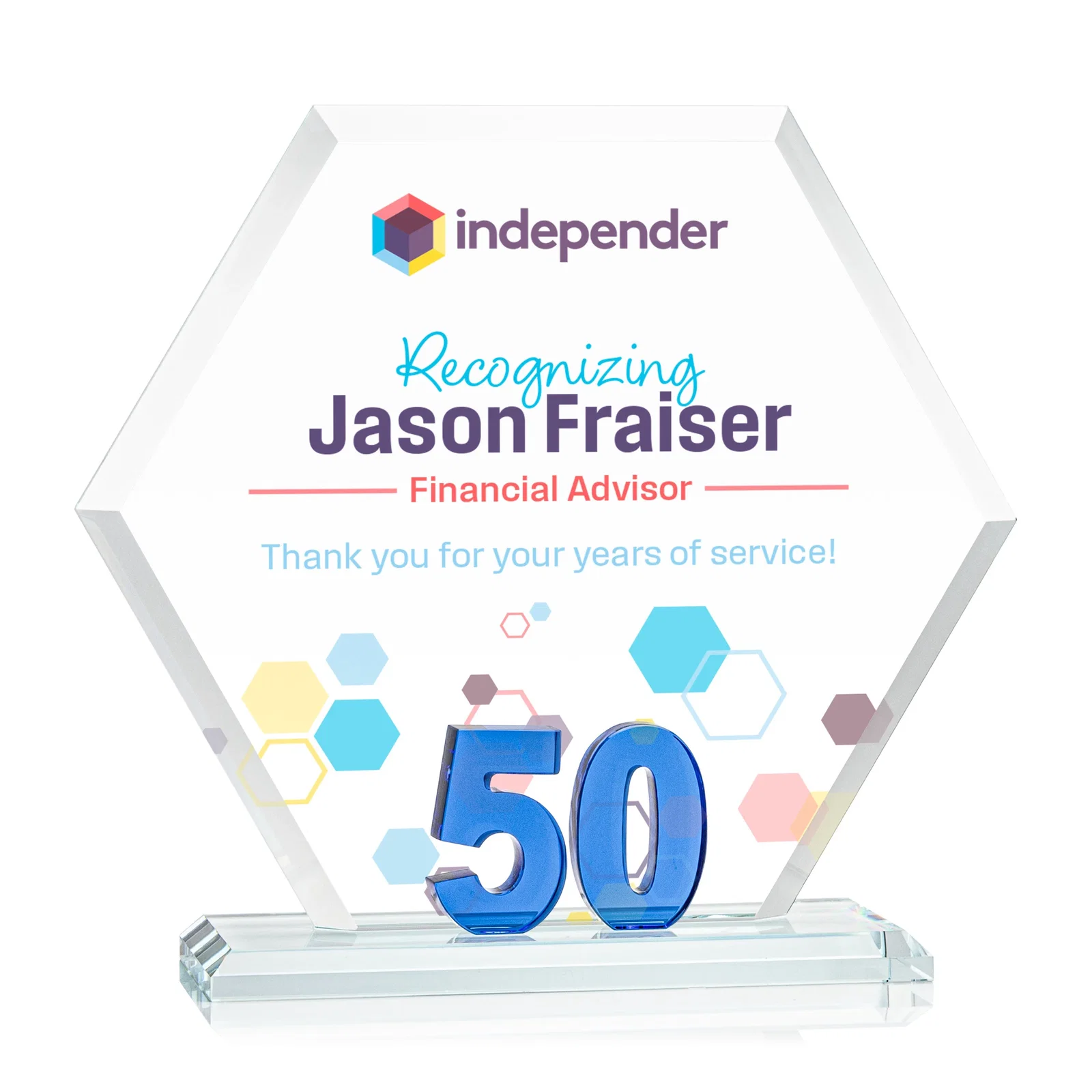 Custom Starfire Crystal Hexagon 50-Year Anniversary Award, awards for safety achievement programs