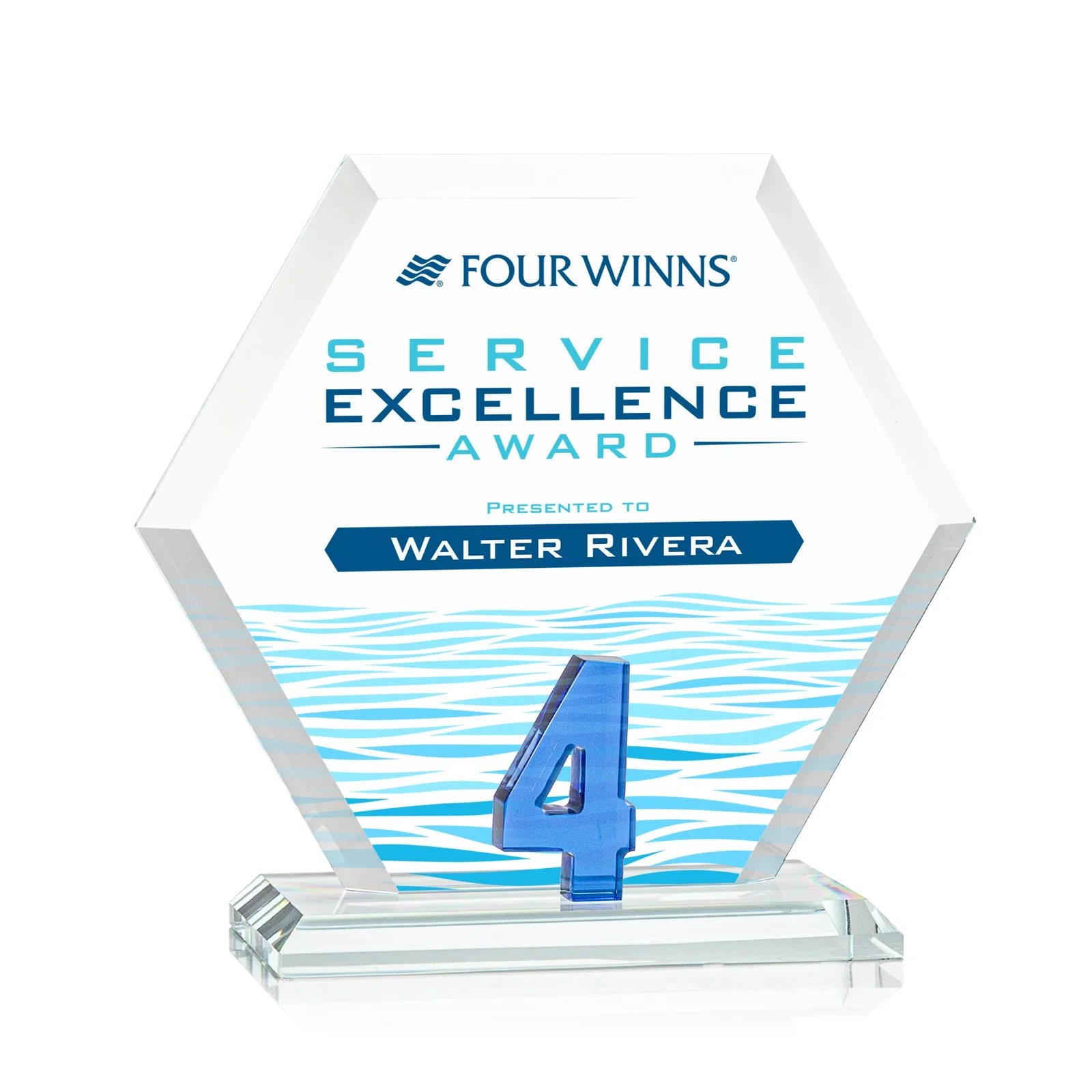 Custom Starfire Crystal Hexagon Award With Selectable Number 0-99, awards for volunteer appreciation