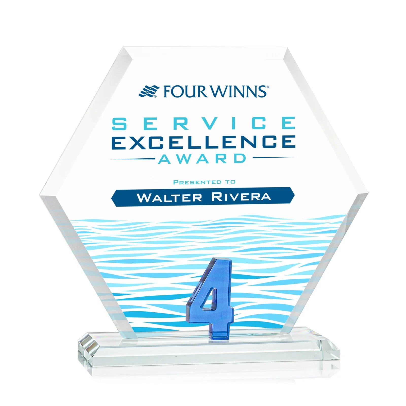 Custom Starfire Crystal Hexagon Award With Selectable Number 0-99, awards for dealer and partner awards