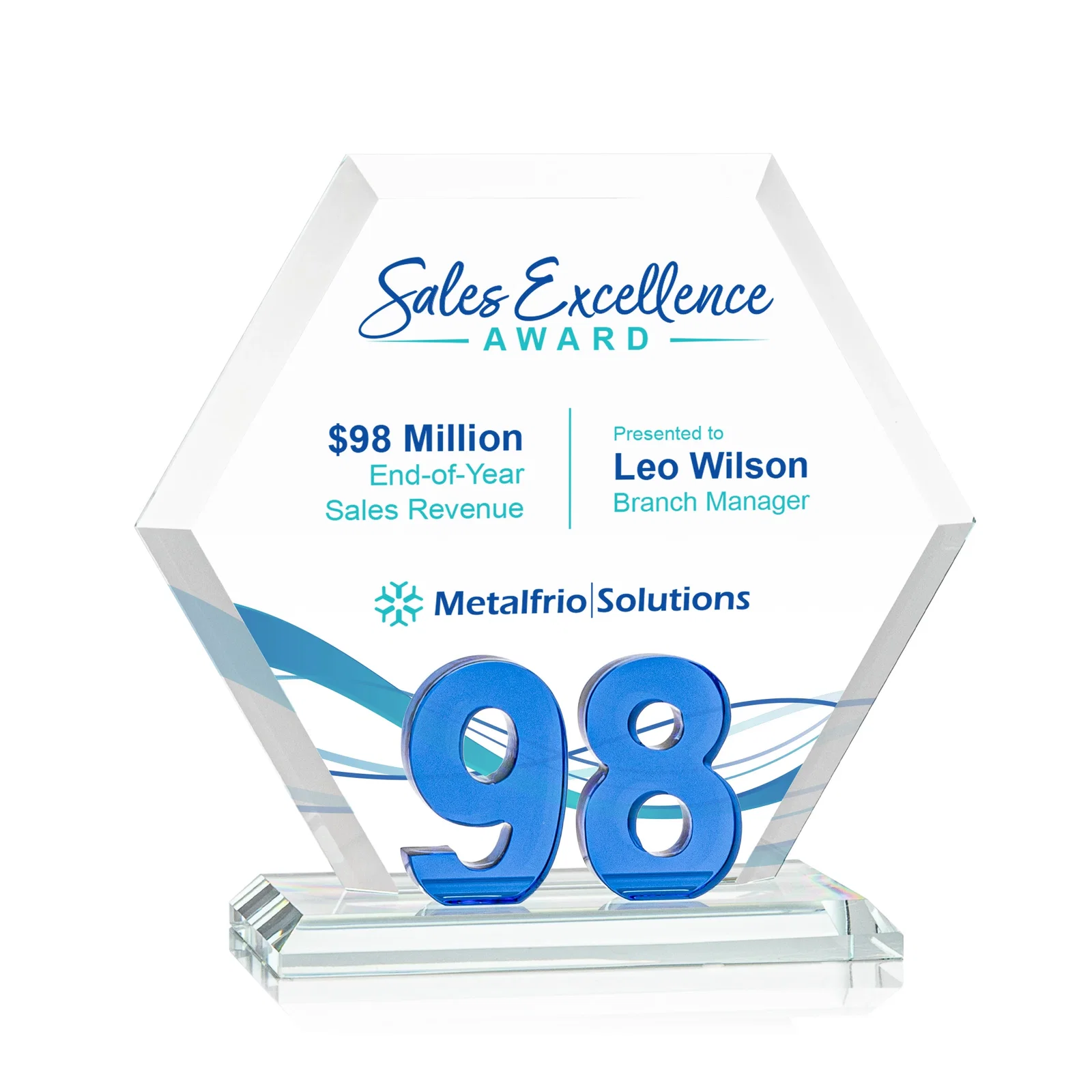 Personalized Starfire Crystal Hexagon Award With Selectable Number 0-99, awards for employee recognition