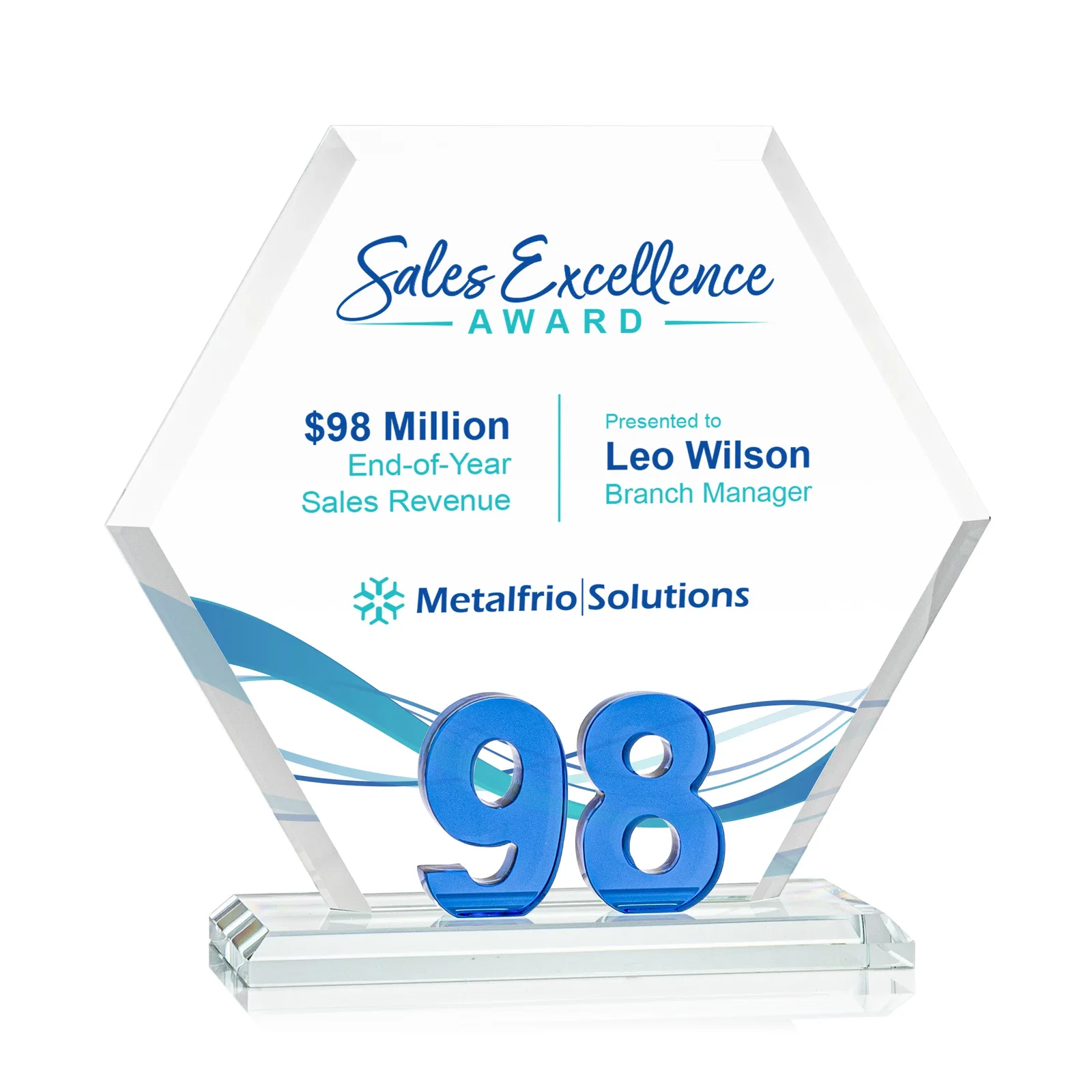 Personalized Starfire Crystal Hexagon Award With Selectable Number 0-99, awards for corporate award ceremonies