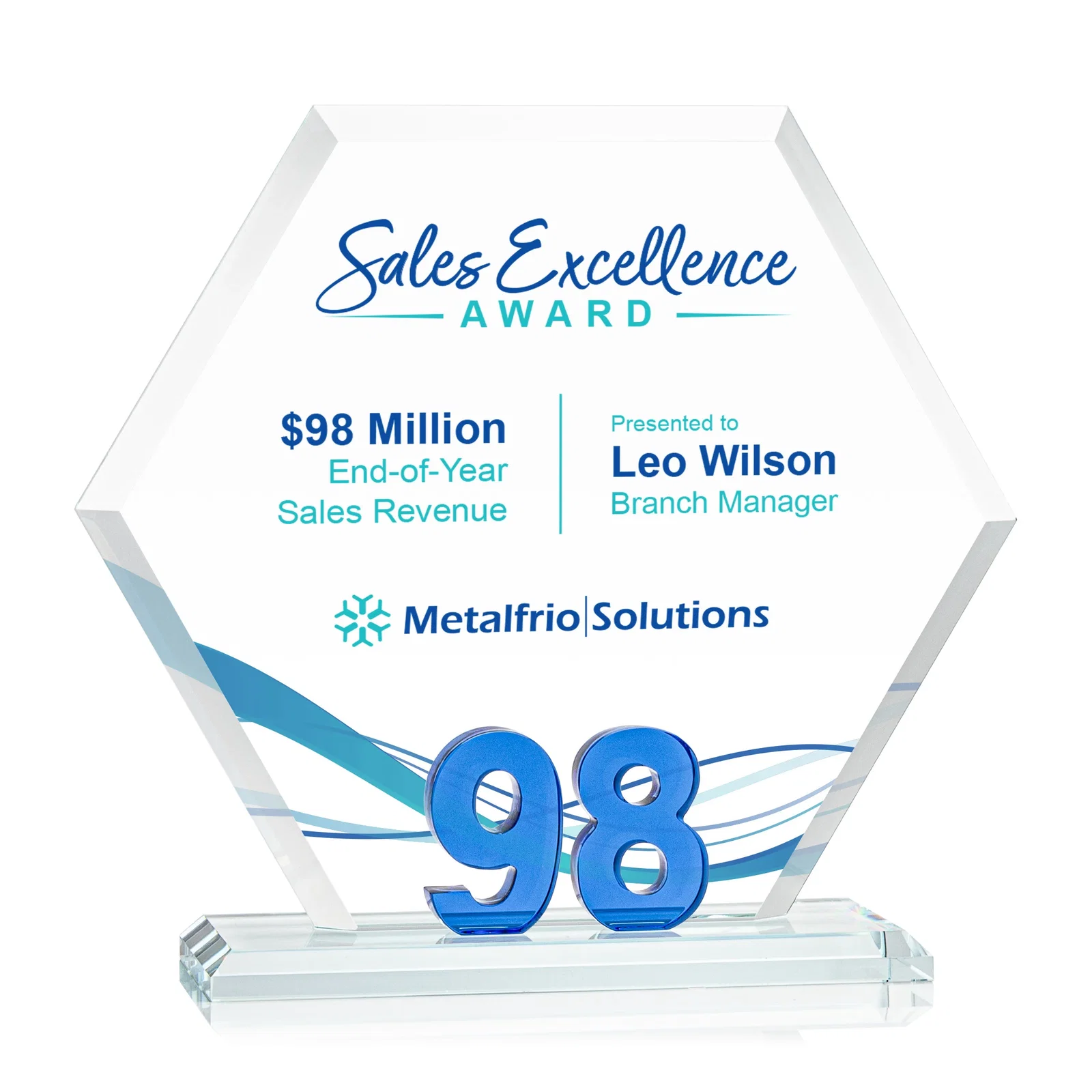 Personalized Starfire Crystal Hexagon Award With Selectable Number 0-99, awards for service anniversary gifts