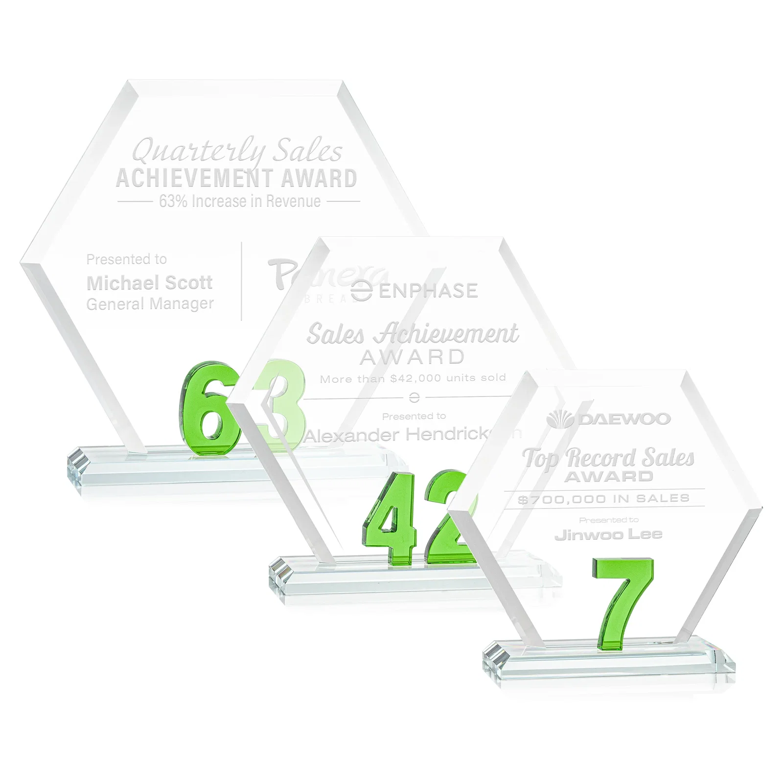 Personalized Starfire Crystal Hexagon Award With Selectable Number 0-99, awards for sales achievement awards