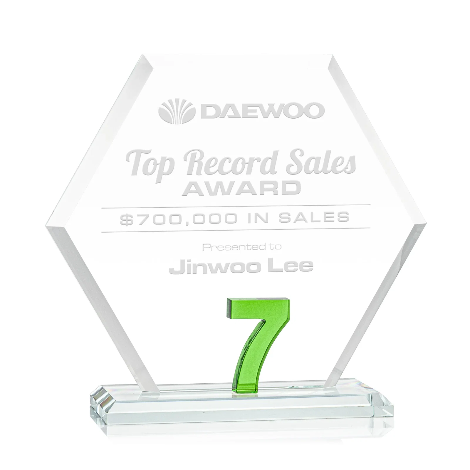Personalized Starfire Crystal Hexagon Award With Selectable Number 0-99, awards for team milestone celebrations