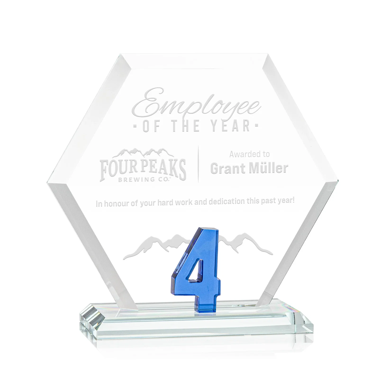 Custom Starfire Crystal Hexagon Award With Selectable Number 0-99, awards for corporate award ceremonies