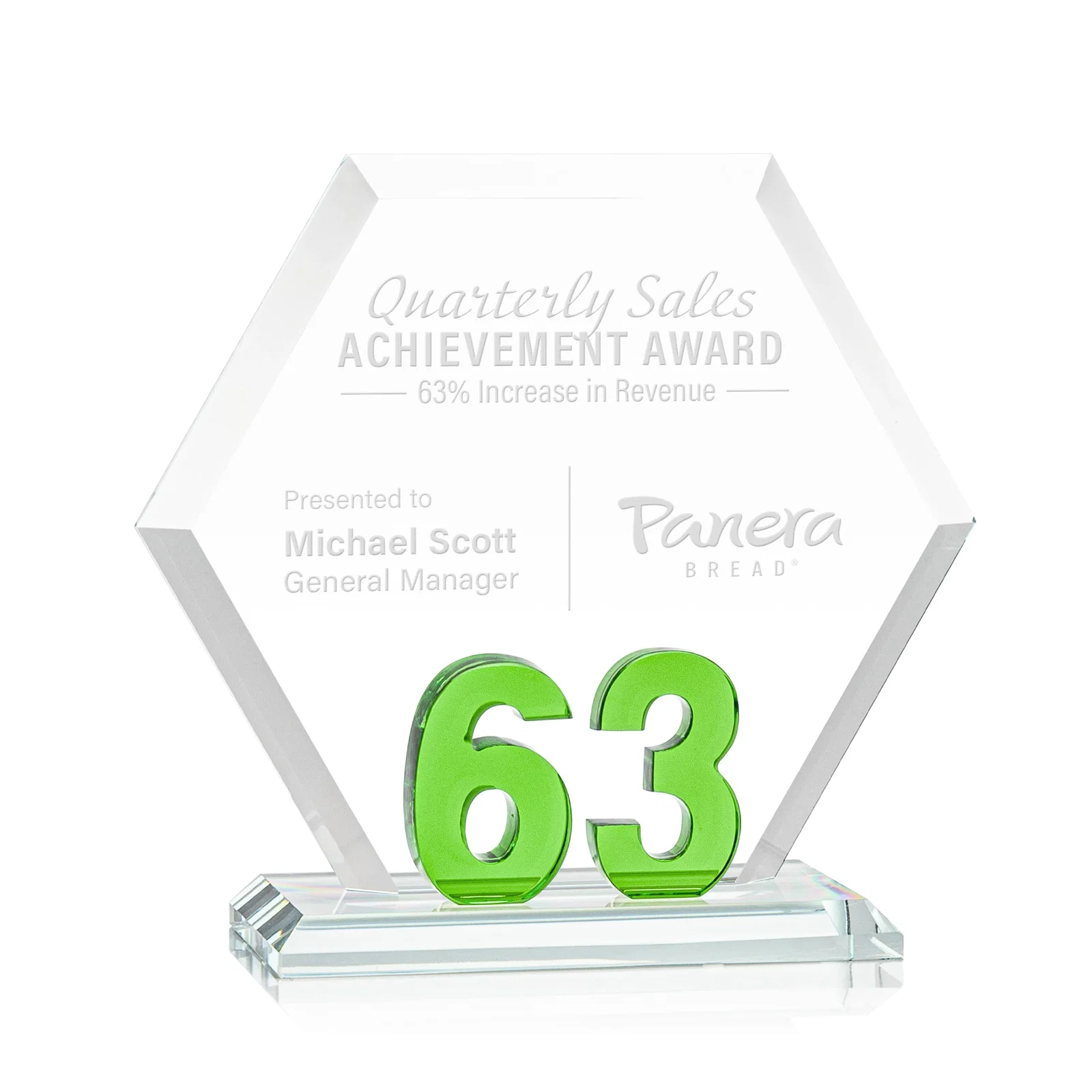 Personalized Starfire Crystal Hexagon Award With Selectable Number 0-99, awards for graduation ceremonies
