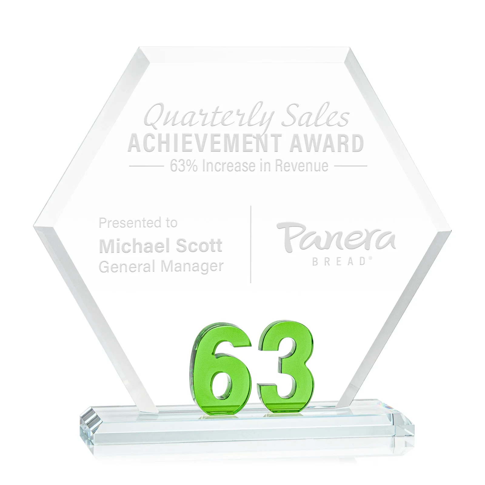 Personalized Starfire Crystal Hexagon Award With Selectable Number 0-99, awards for volunteer appreciation