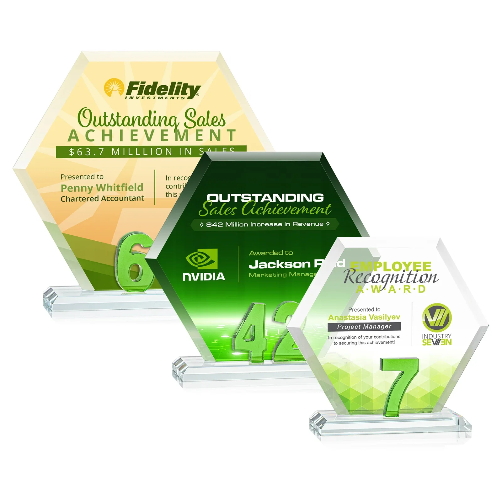 Promotional Starfire Crystal Hexagon Award With Selectable Number 0-99, awards for donor appreciation