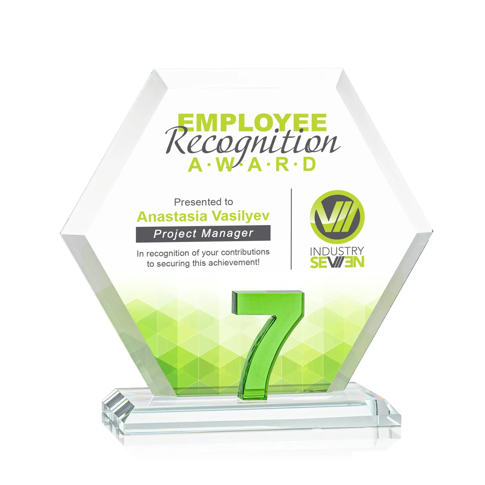Promotional Starfire Crystal Hexagon Award With Selectable Number 0-99, awards for graduation ceremonies