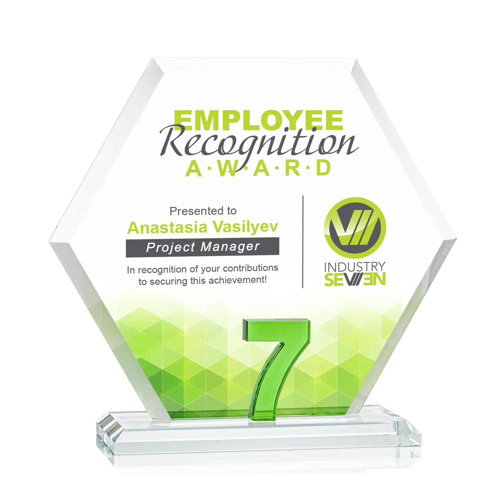 Promotional Starfire Crystal Hexagon Award With Selectable Number 0-99, awards for safety achievement programs